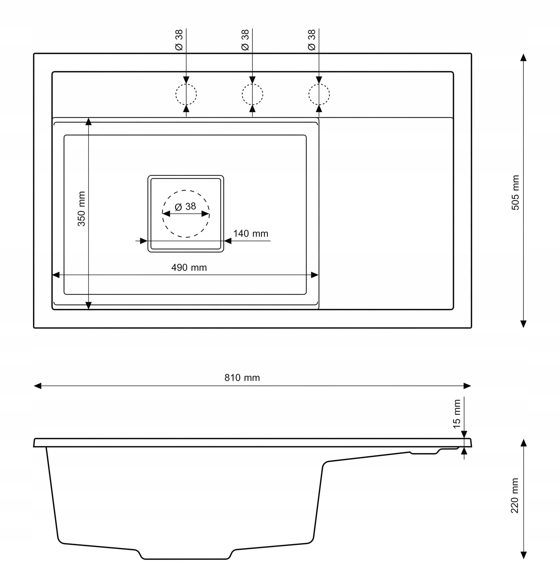 ZLEWOZMYWAK GRANITOWY CZARNY KUCHENNY MASKOWNICA ZAŚLEPKA NOWOCZESNY RENDO Kolor czarny