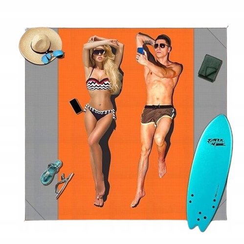 KOC MATA PLAŻOWA PIKNIKOWA WODOODPORNA SKŁADANA POMARAŃCZOWA + TORBA Ygive