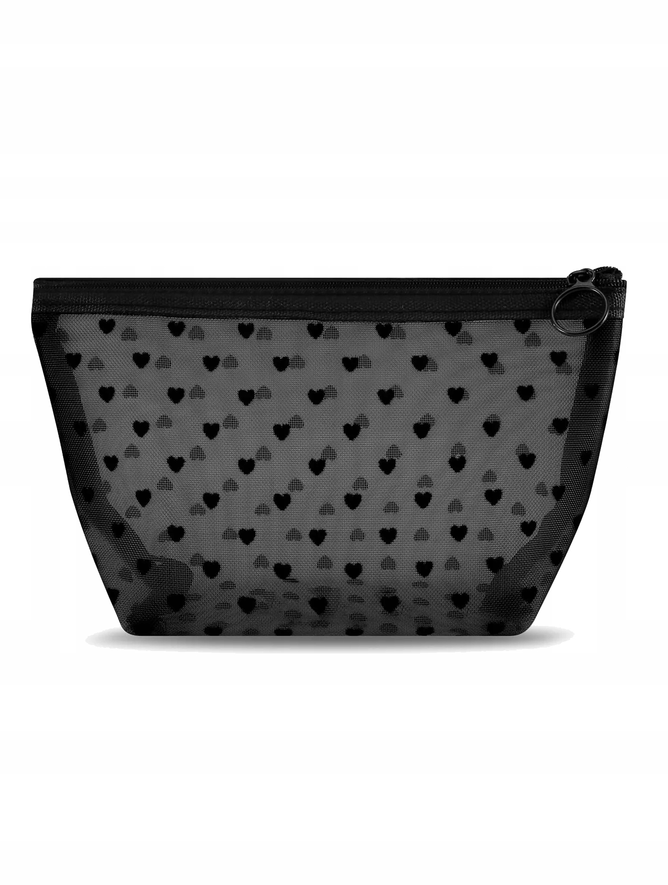 KOSMETYCZKA KUFEREK W SERDUSZKA NA ZAMEK SIATECZKOWA CZARNA MINI TRAPEZ Kolor czarny