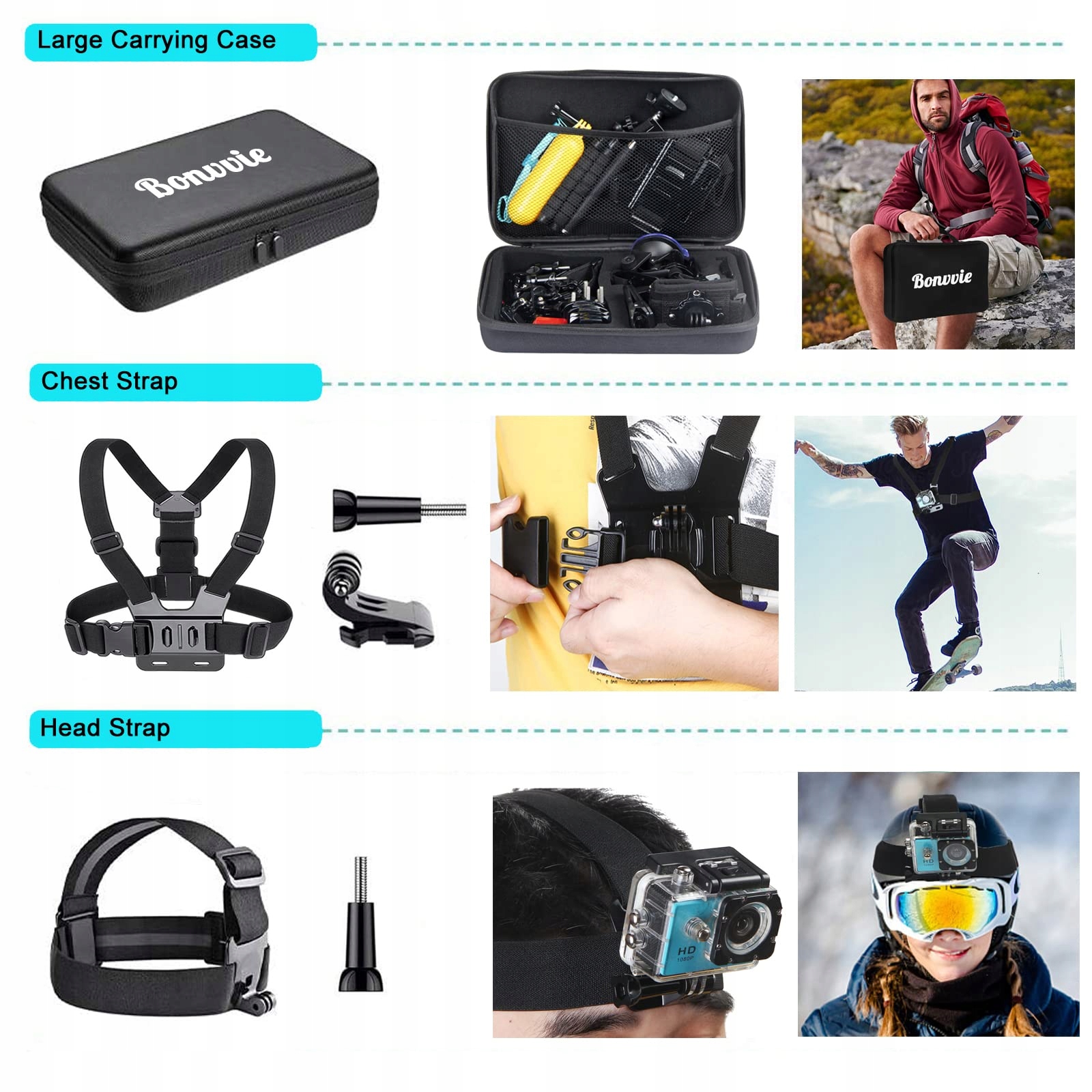 Zestaw Akcesoriów 50w1 Do Kamer Sportowych GoPro DJI Insta360 BONVVIE — miniatura 2