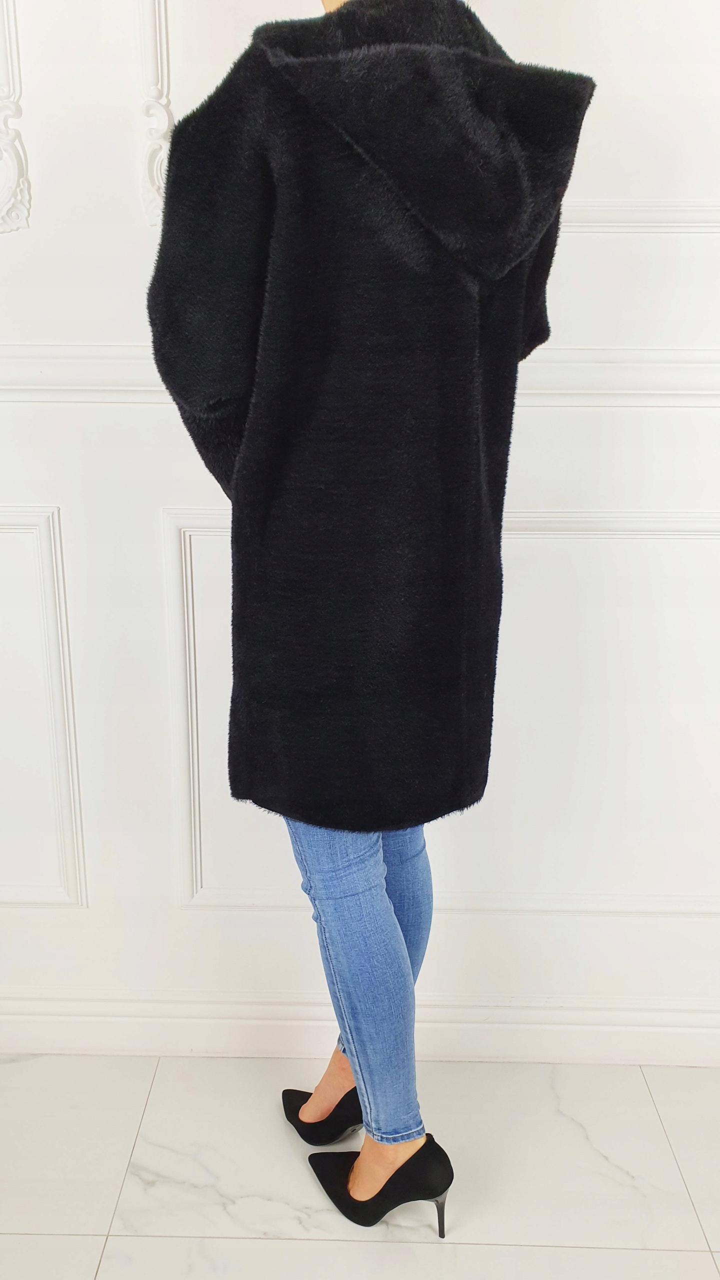 ALPAKA PŁASZCZ DAMSKI WEŁNA KAPTUR KOLORY - ZAMEK Wzór dominujący bez wzoru