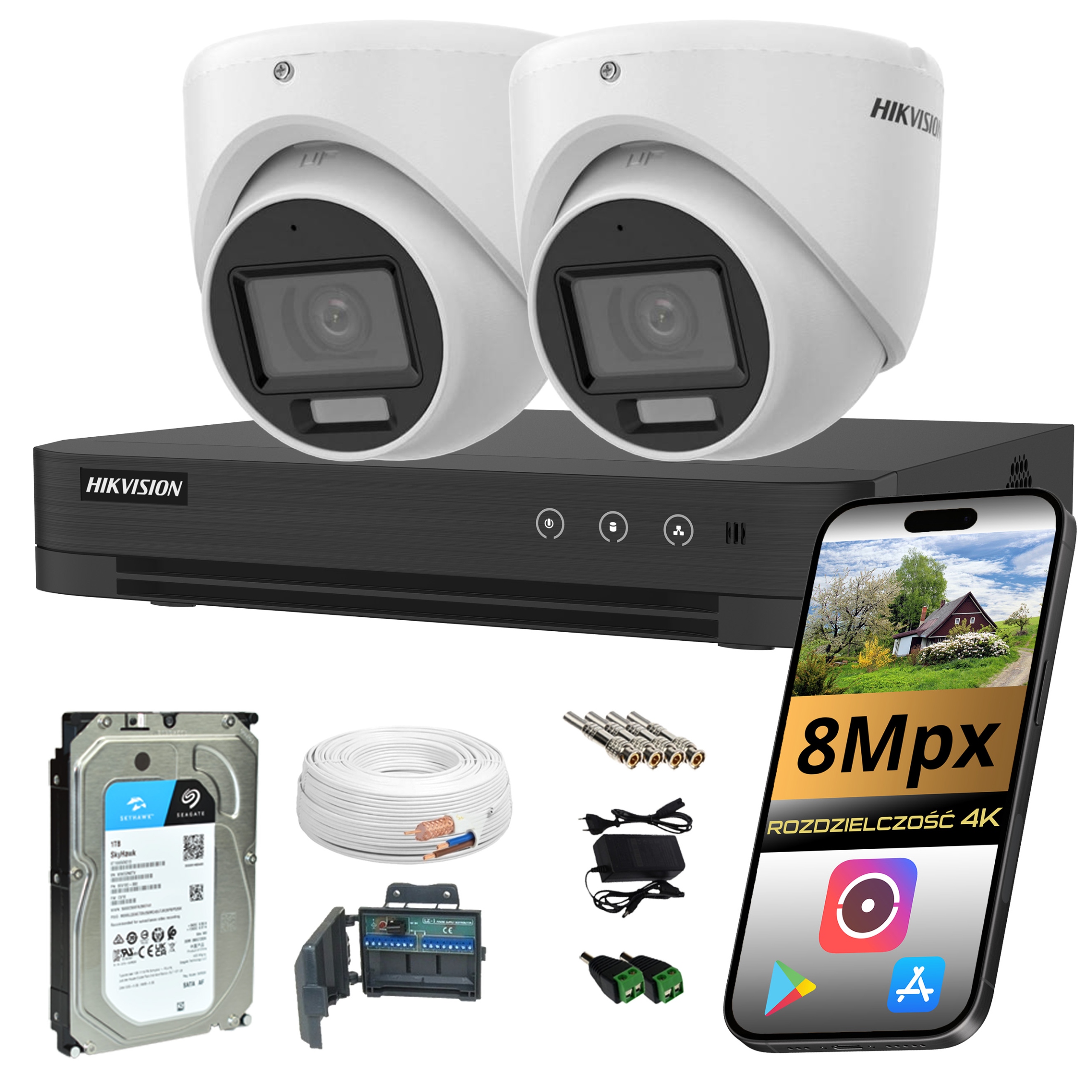 Monitorovací set Hikvision 2 kupoly 4K 8Mpx Ir Led Ai AcuSense disk 1TB