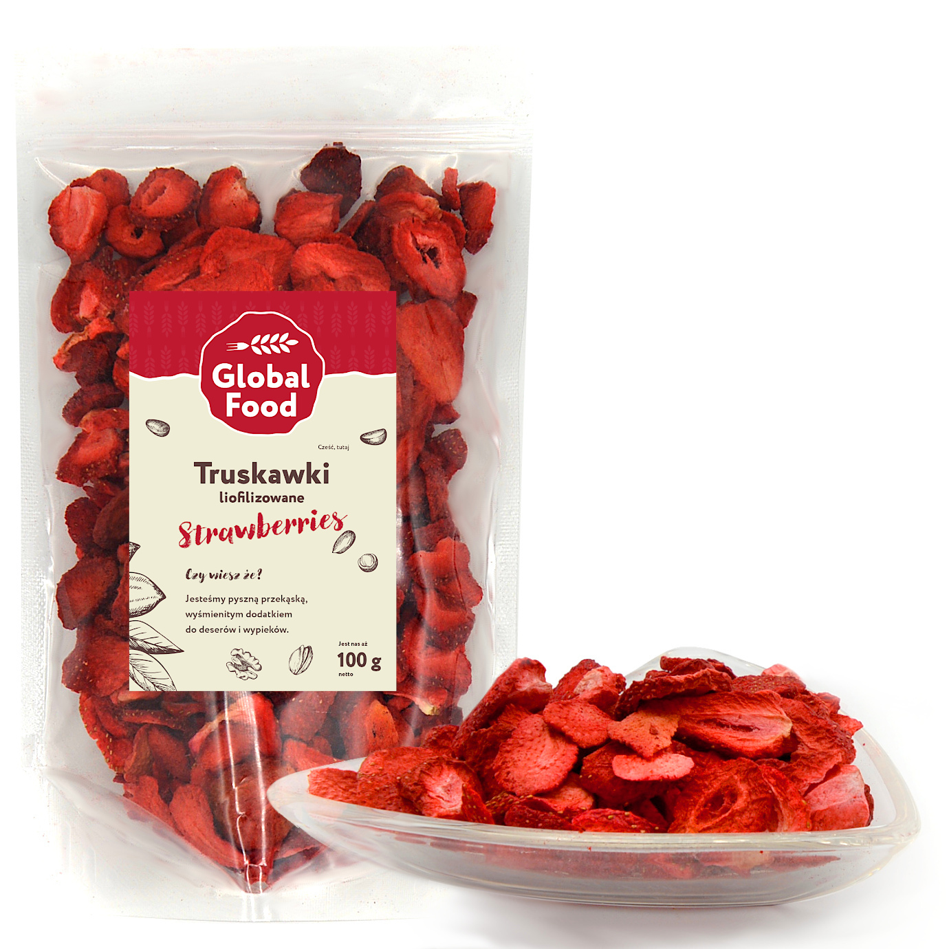 Truskawki Liofilizowane 100g (plastry) Naturalne Bez Cukru