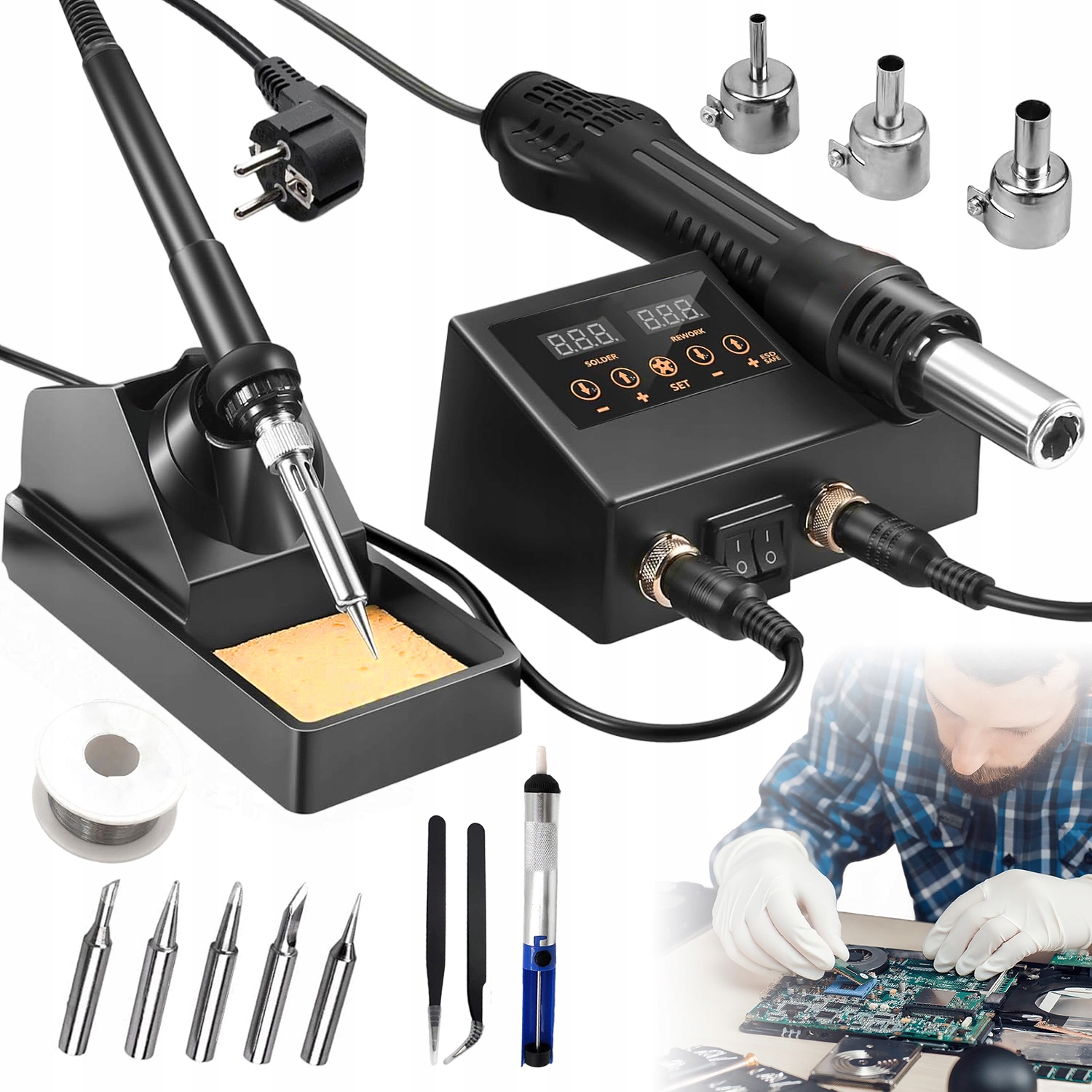 Pájecí Stanice 700V 2V1 Hotair Baňková Pro Smd S Průtokem 120 L/min