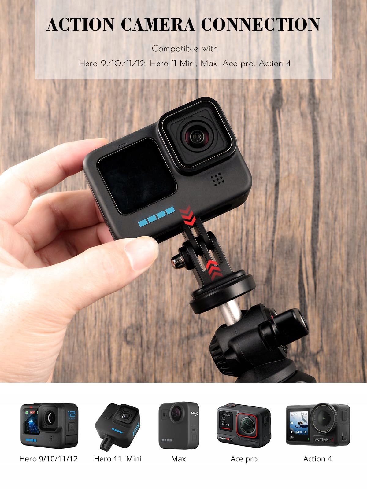LAMMCOU Statyw Do GoPro Elastyczny Tripod Do Kamer Sportowych Vlogowania — miniatura 6