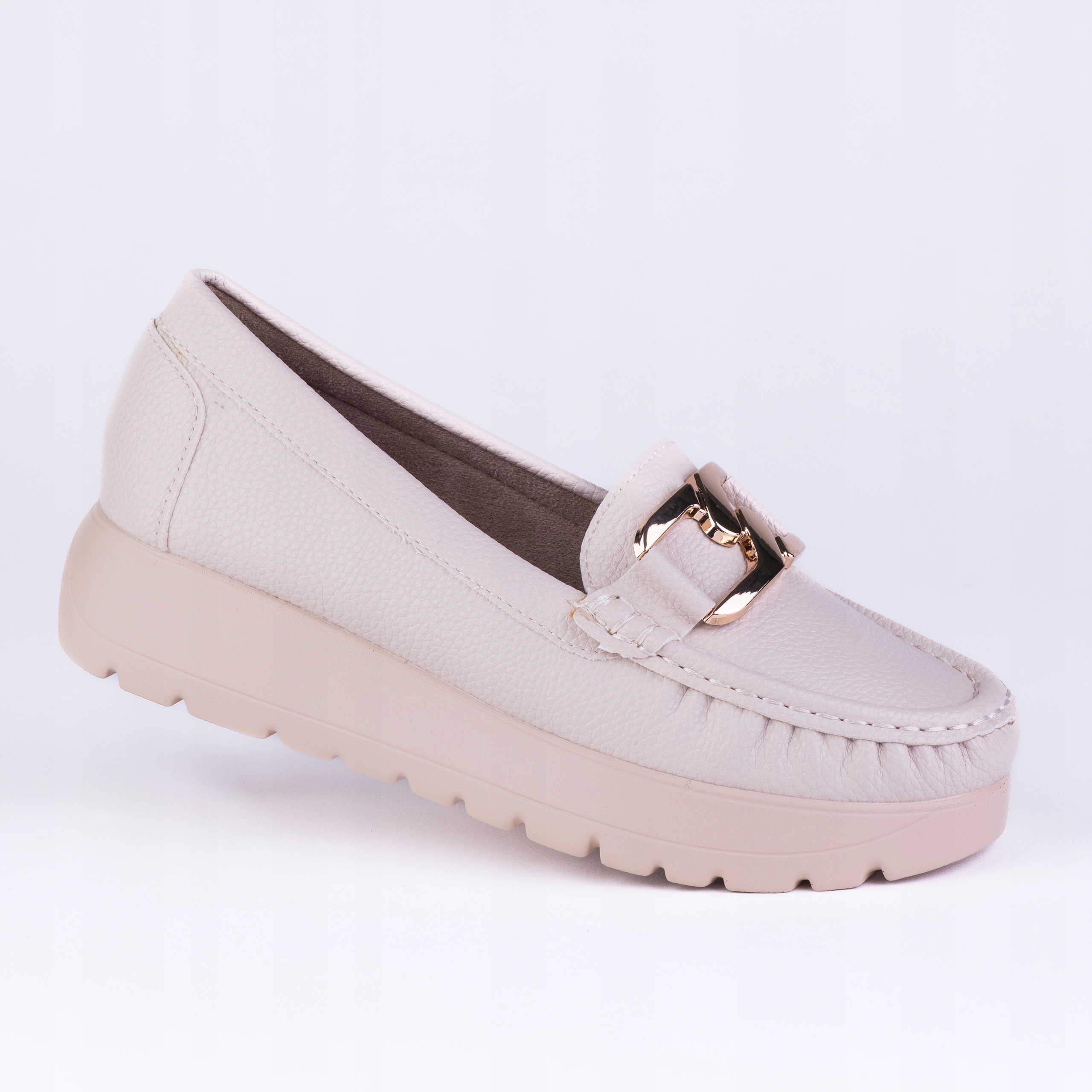 Dámské mokasíny Goodin GD-FL787B kůže eko spona platforma béžová 38