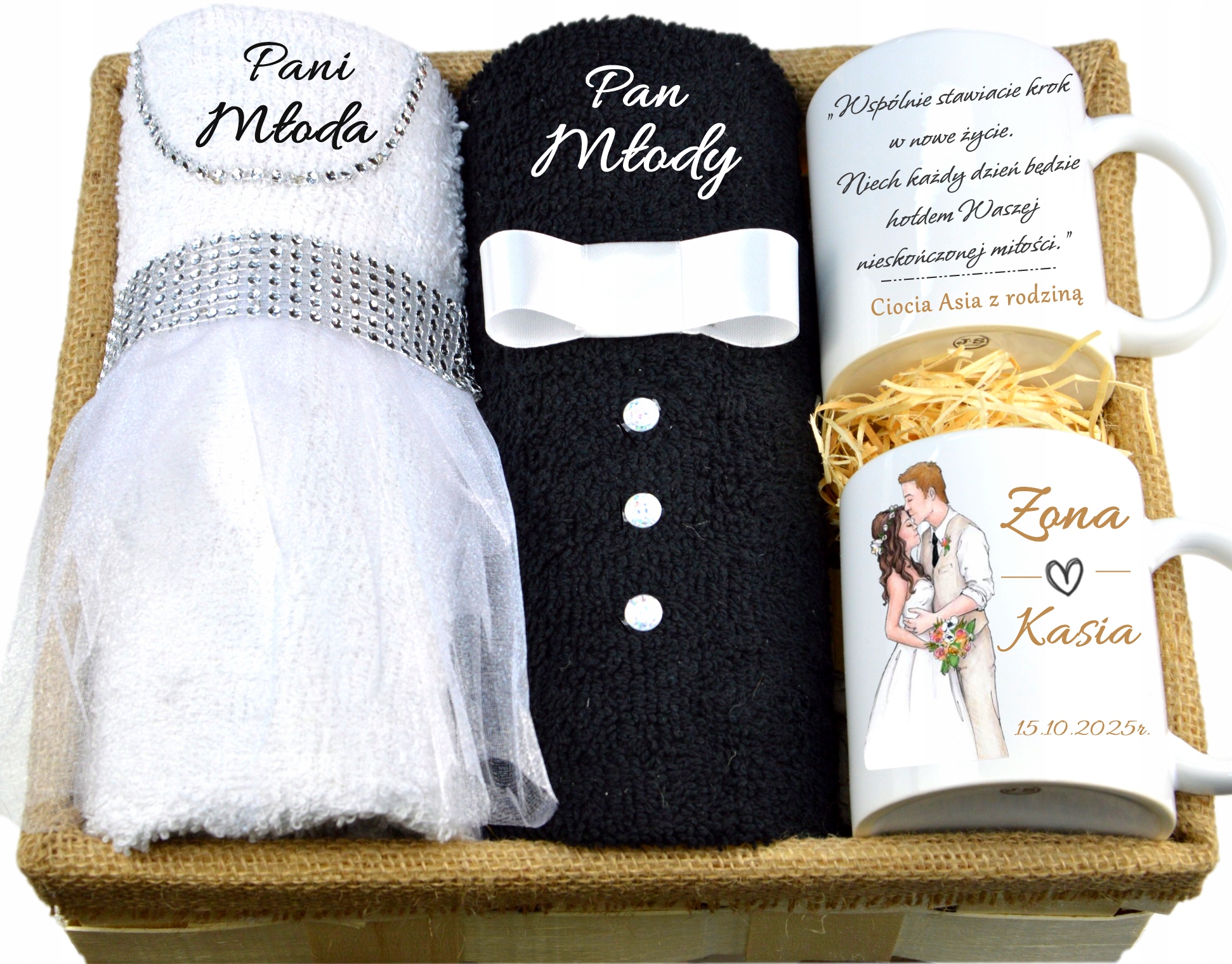 Sada Ručníků na Svatba Mladý Pár svatební hostina dárek Jména Mladých