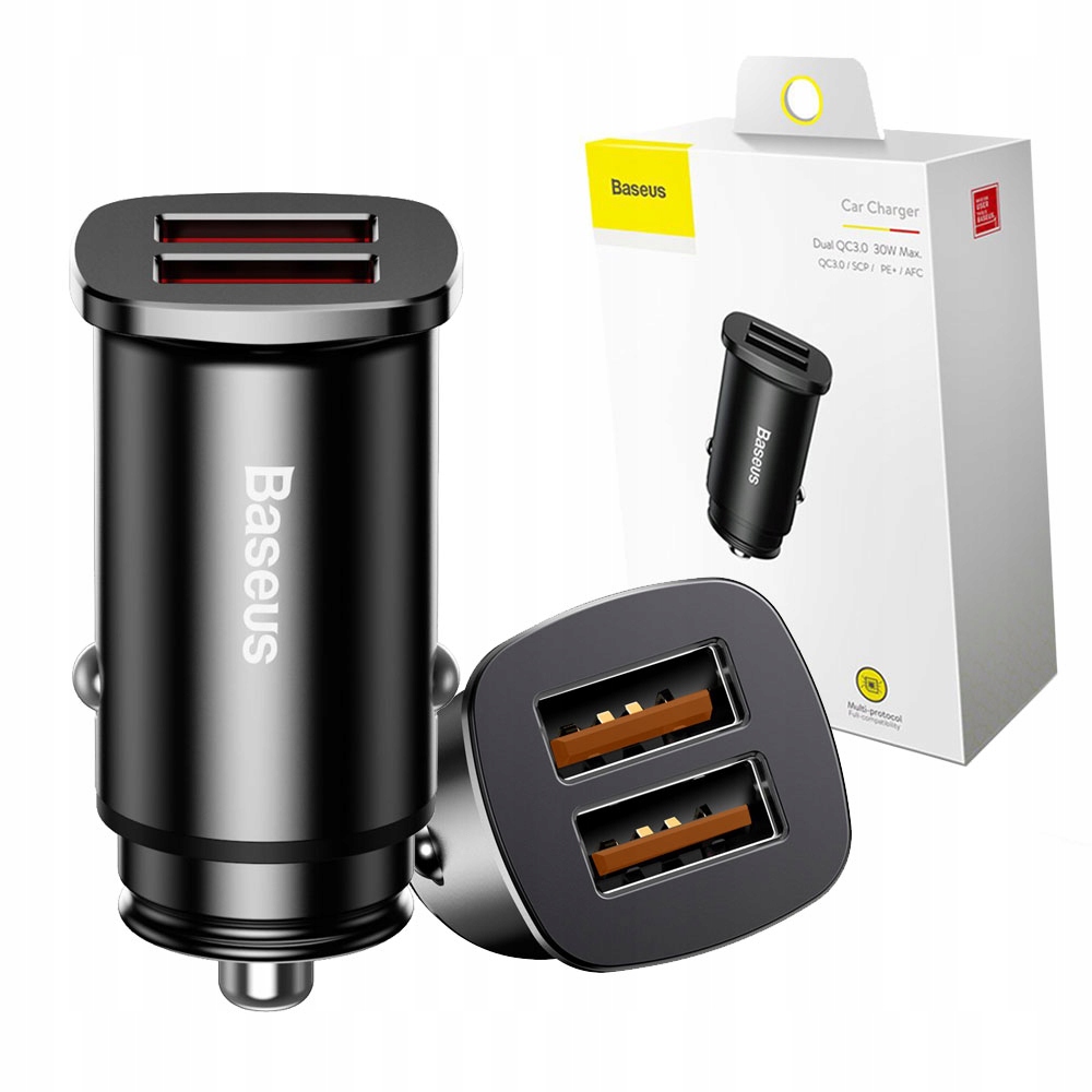 BASEUS SZYBKA ŁADOWARKA ZASILACZ SAMOCHODOWY 2X USB-A ŁADOWANIE QC 3.0 30W