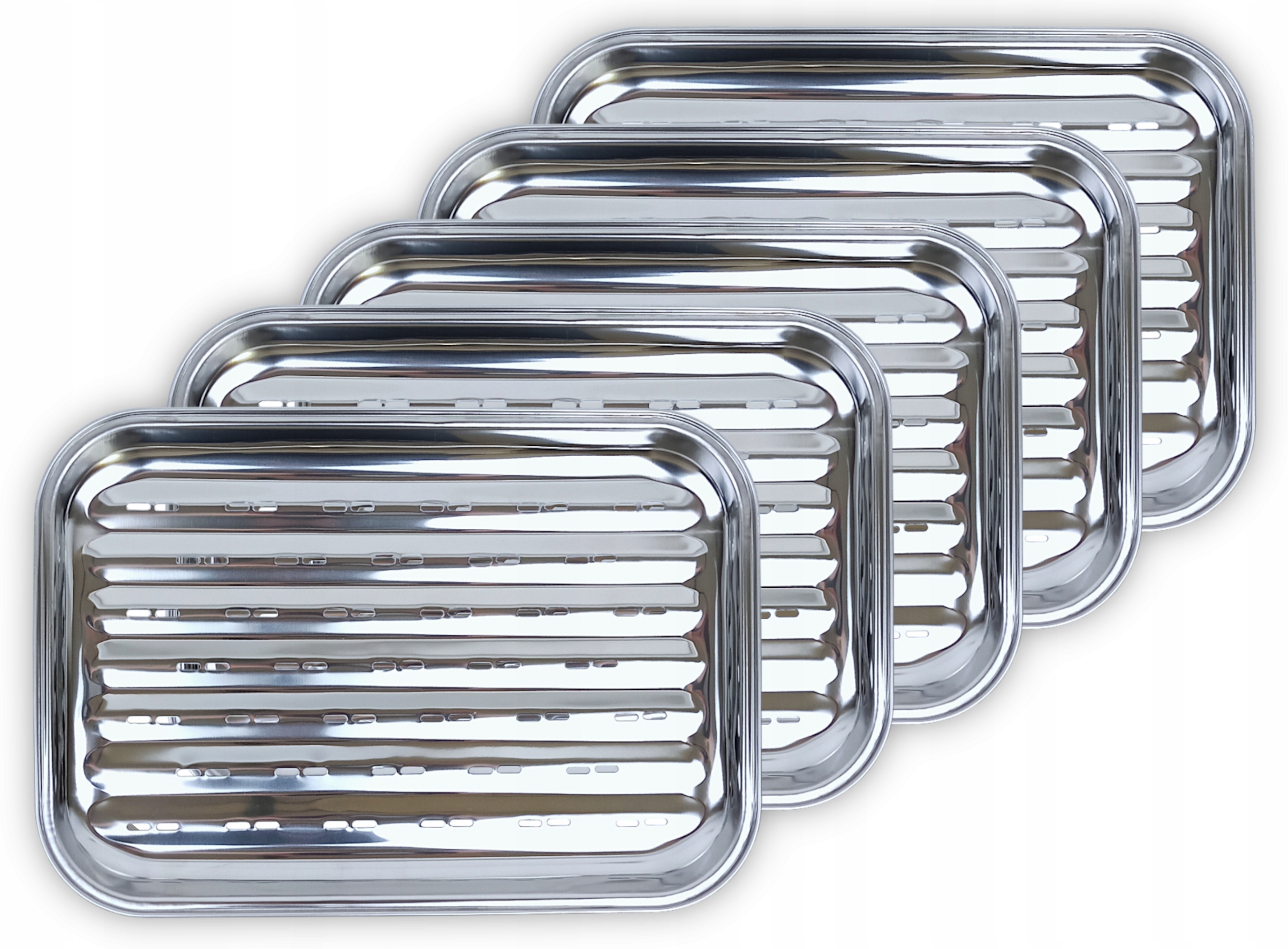 5x Víceúčelová grilovací miska 35x24 cm Podnos na gril Nerezová ocel