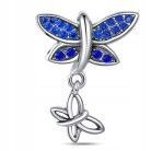Stříbrný přívěsek Bead 925 dvojitý s motýlky, modrý hmyz, zirkony