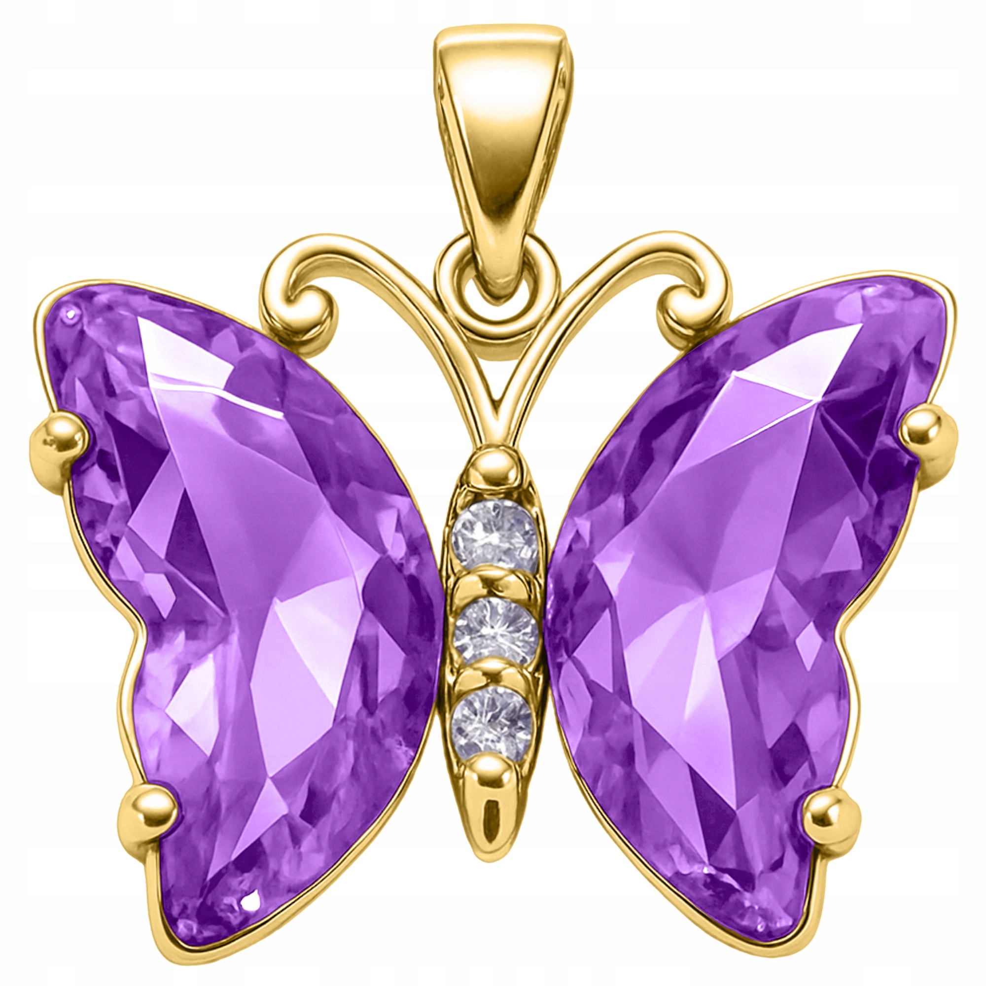 Zlatý přívěsek na řetízek Fialový Křišťálový Motýl Motýlek Stříbro