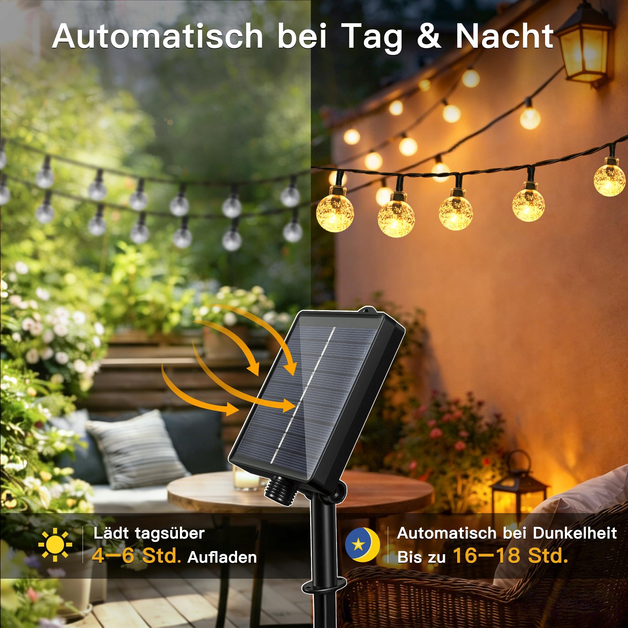 HOPEXY Solarna Girlanda 17m 150 LED IP65 Wodoodporna 8 Trybów Balkon Ogród — miniatura 2