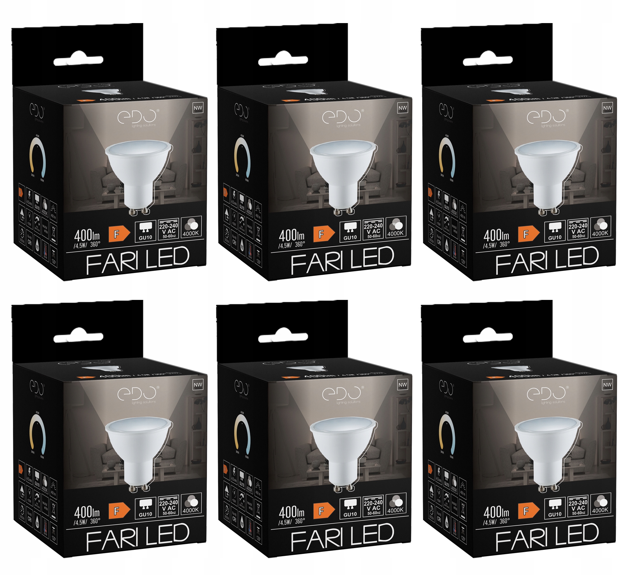 

6x Żarówka Led GU10 4,5W 4000K 120' 400lm Edo