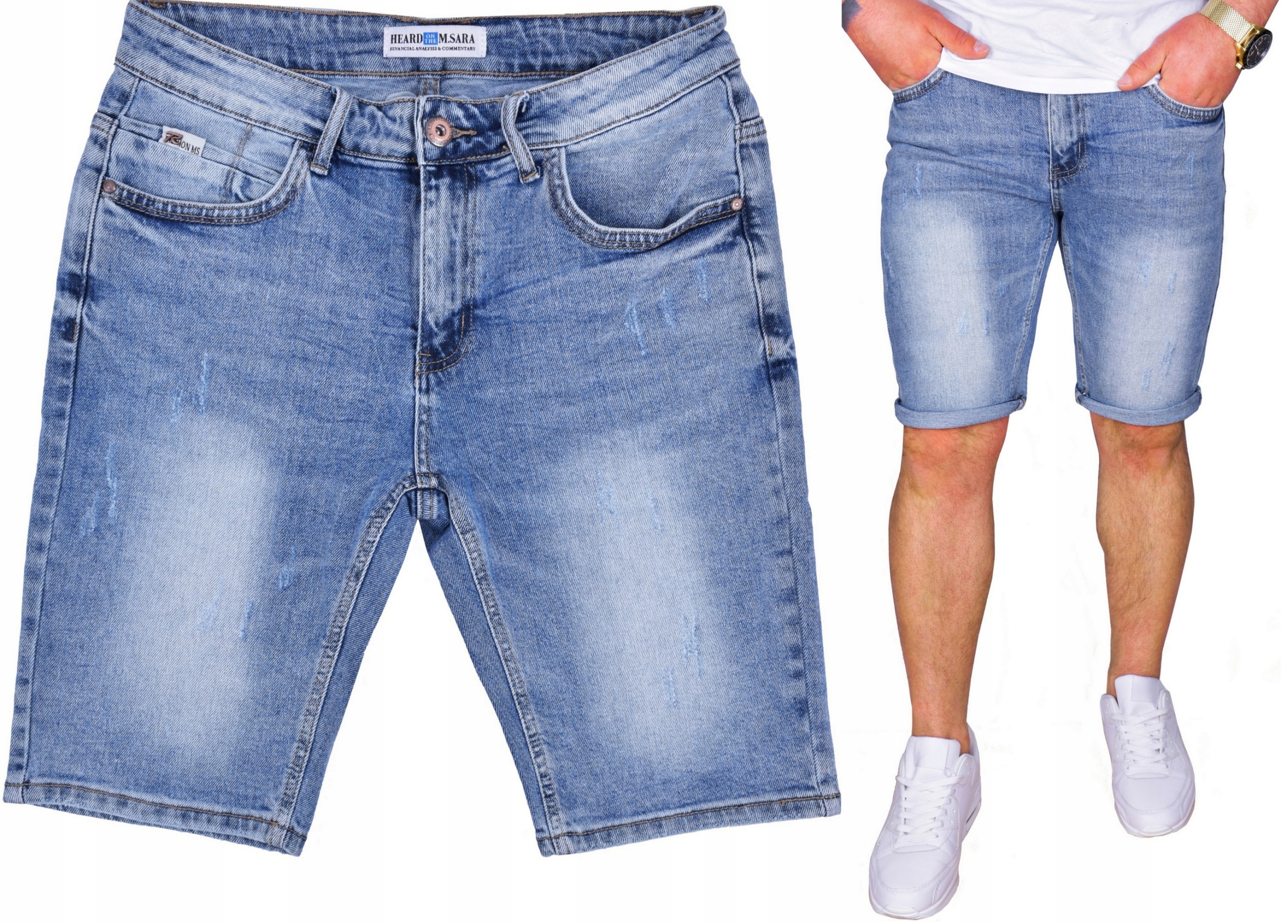 

Spodenki Jeans Męskie Krótkie Jeansowe Przecierane