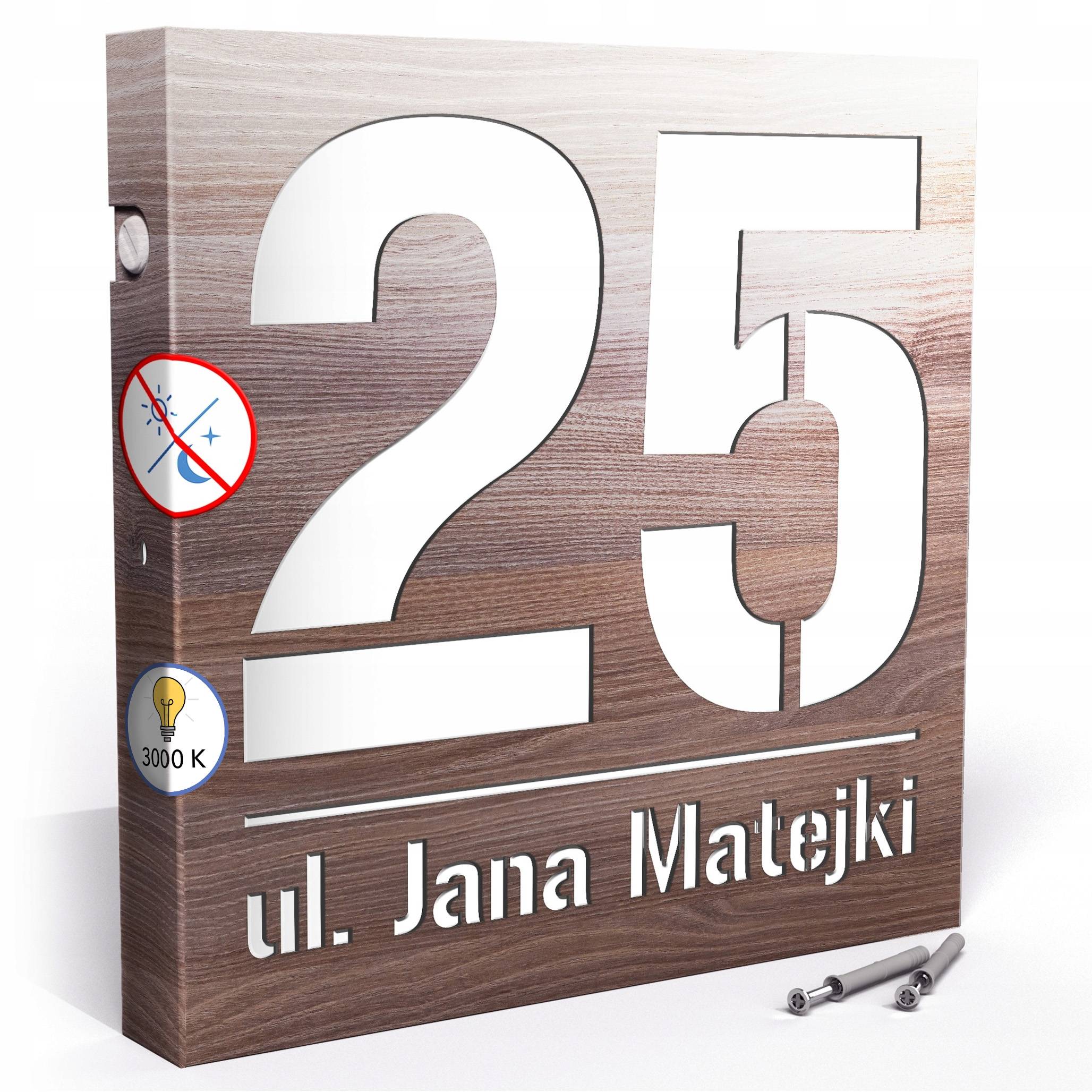 Led tabule 3000k 30x30 cm Teplá barva Číslo na dům Tmavé dřevo Čísla