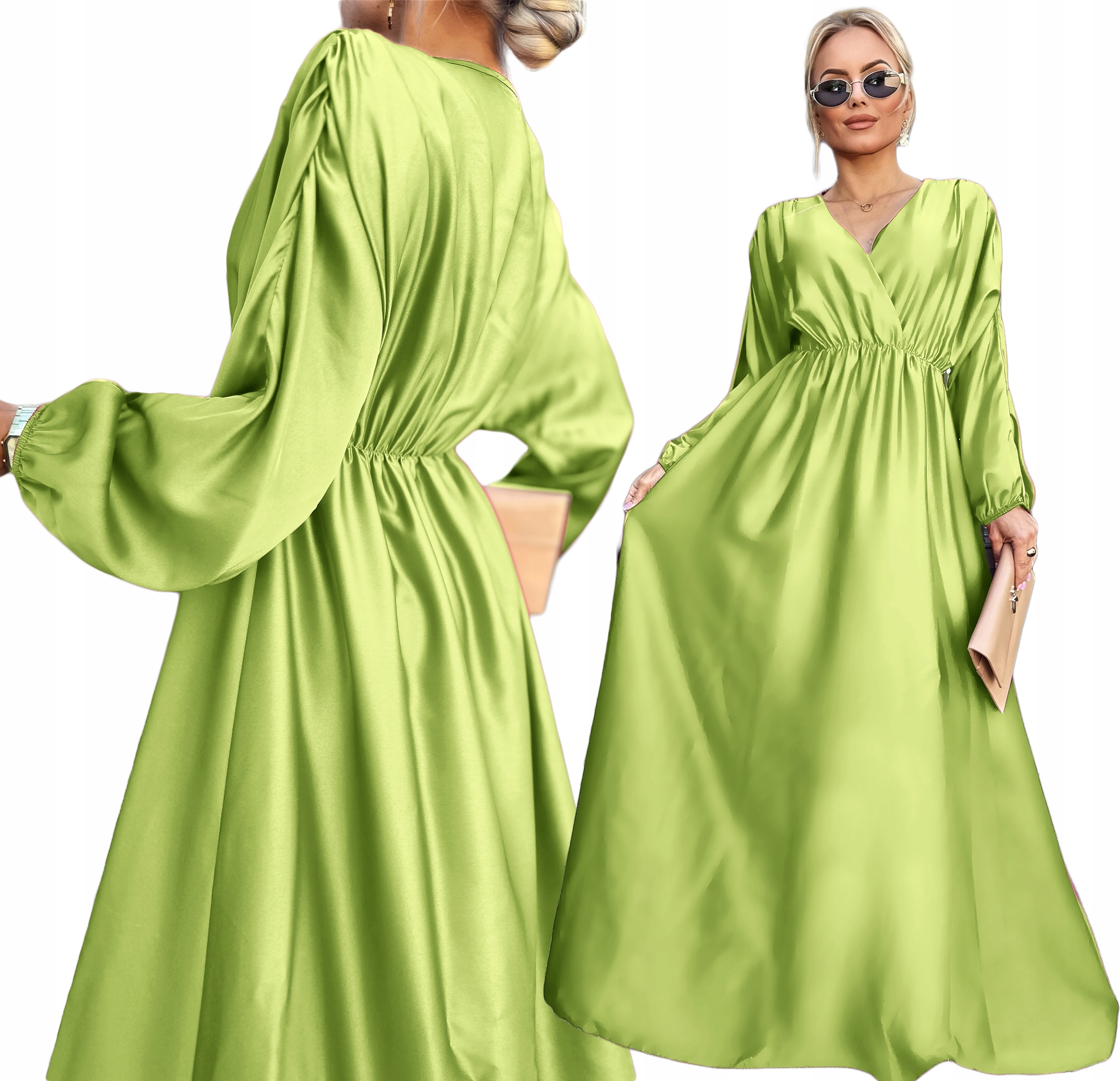 elegantní saténové dámské maxi Šaty s dlouhým rozšířeným rukávem svatební hostina veselé