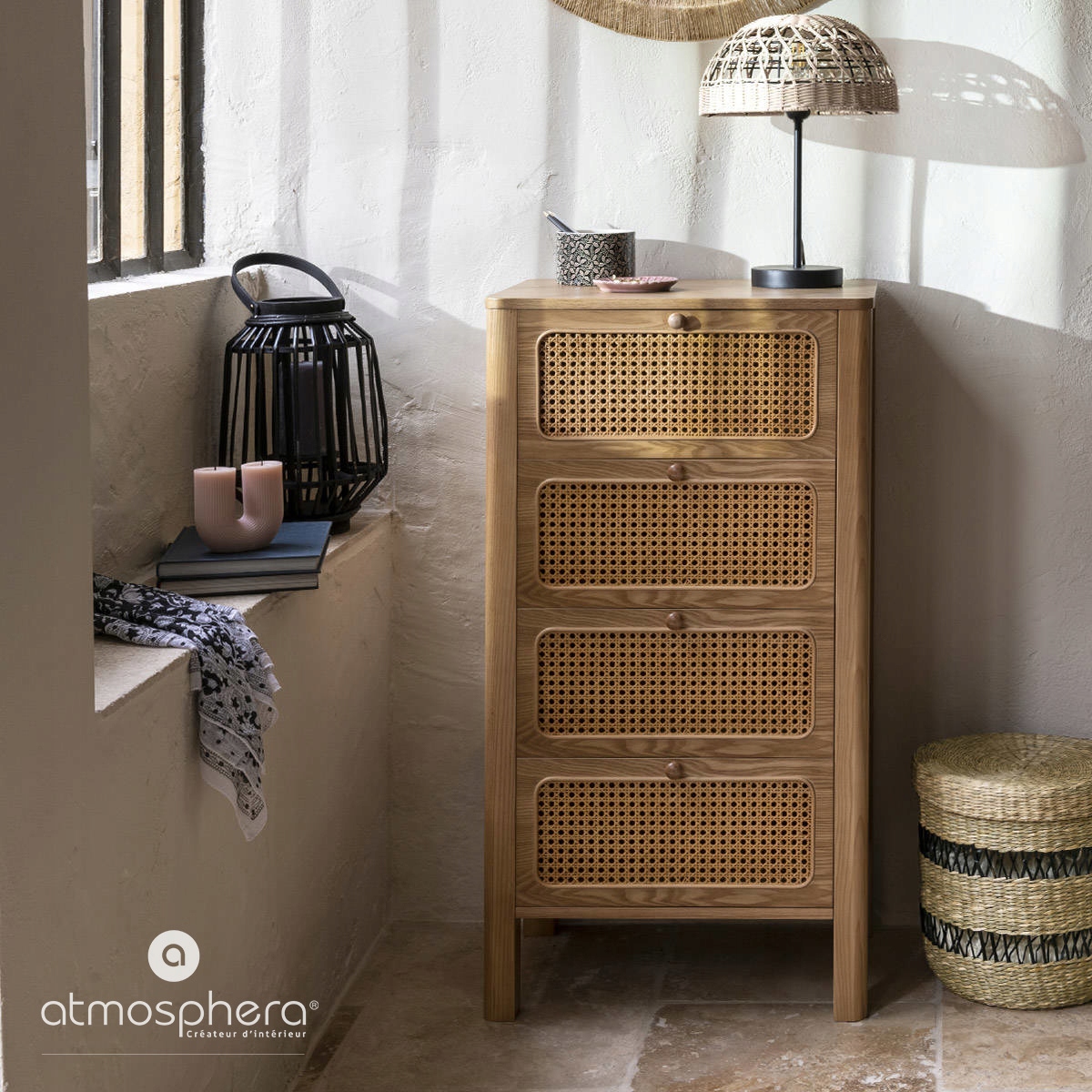 Lampa stołowa RORY, pleciony klosz, wys. 41, 5 cm Marka Atmosphera