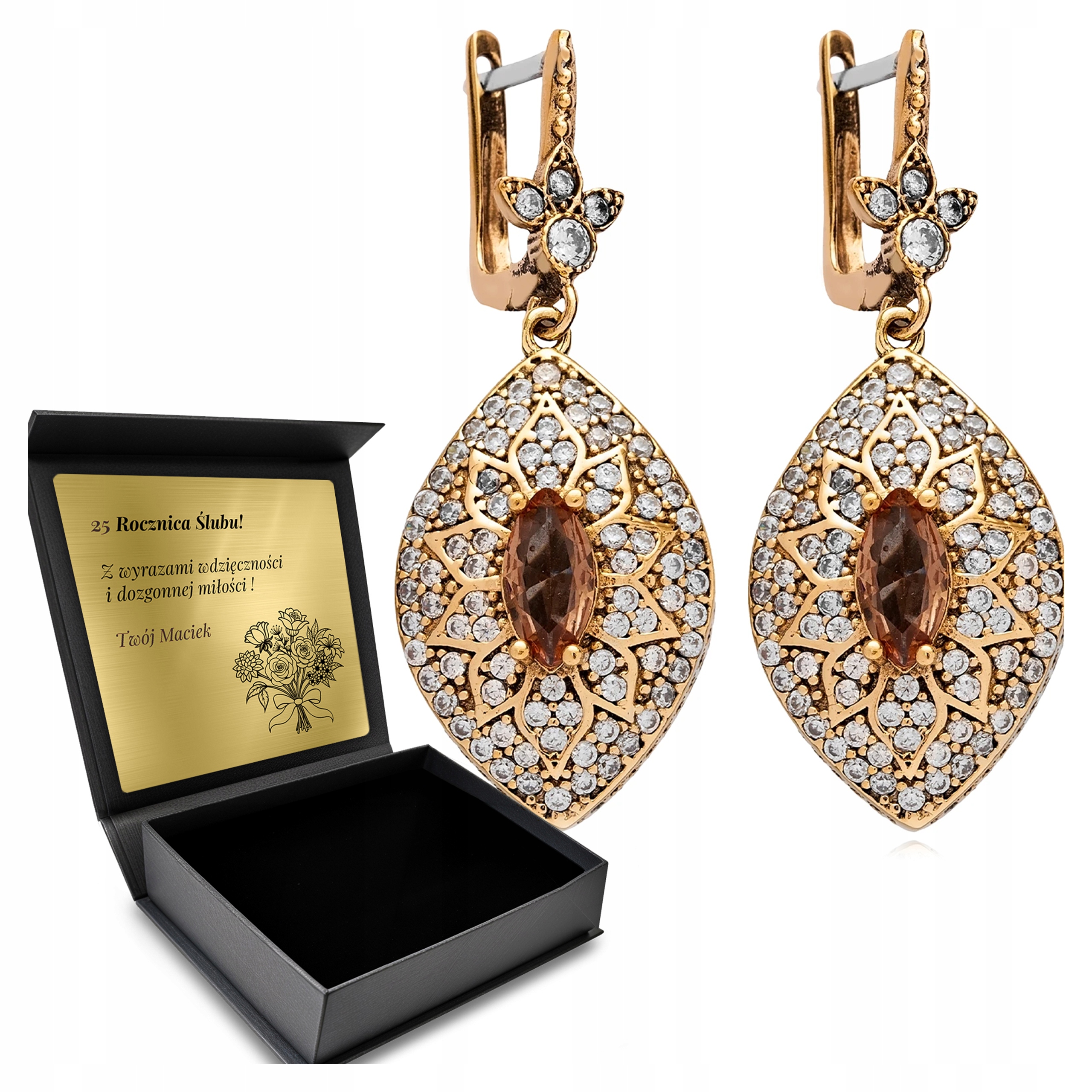 Stříbrné Náušnice 925 Zirkony Sultán Dárek Den žen Gravírování Bonus