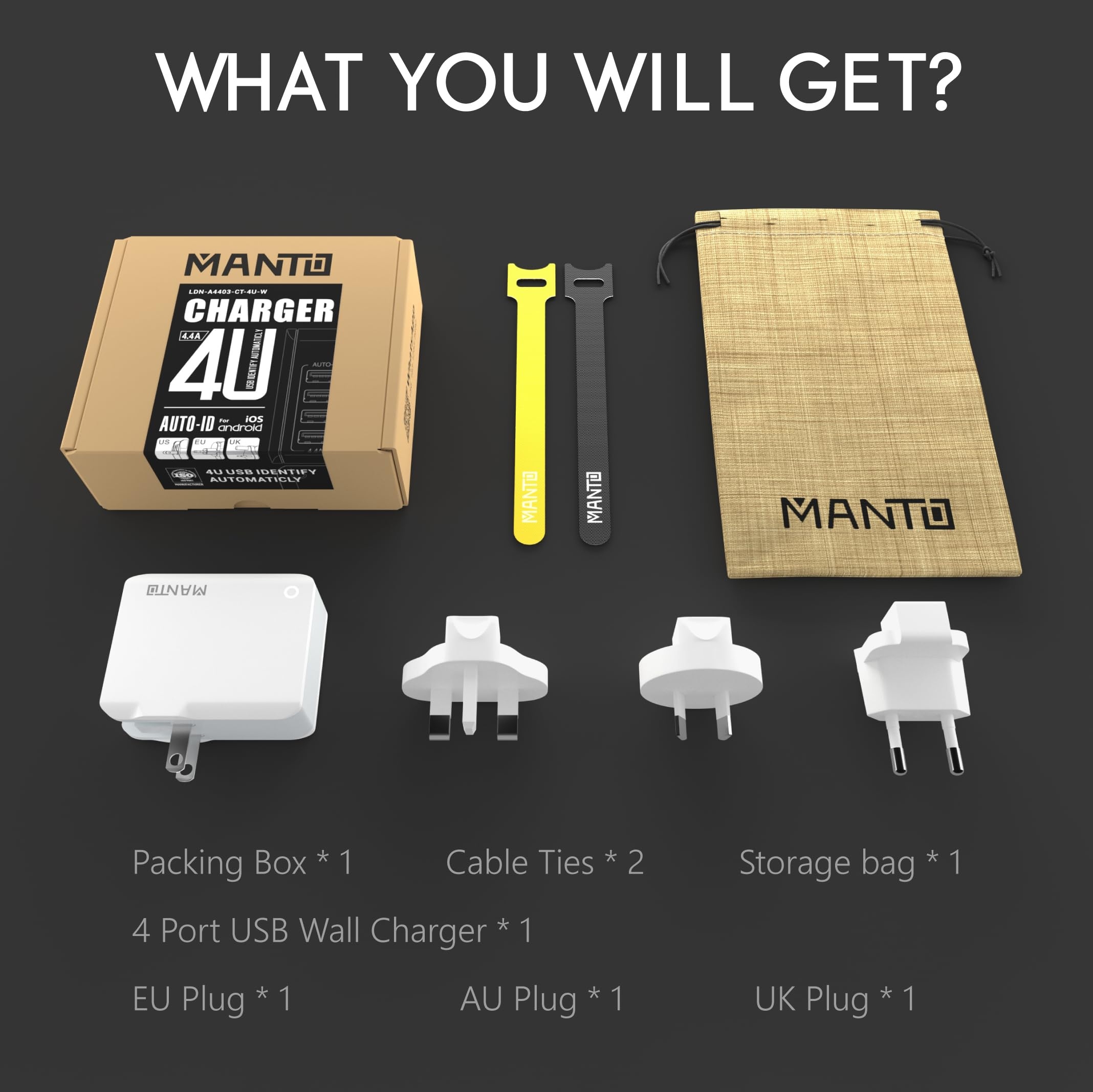 MANTO Ładowarka USB 4-Port 22W 44A Adapter Podróżny iPhone Android — miniatura 8