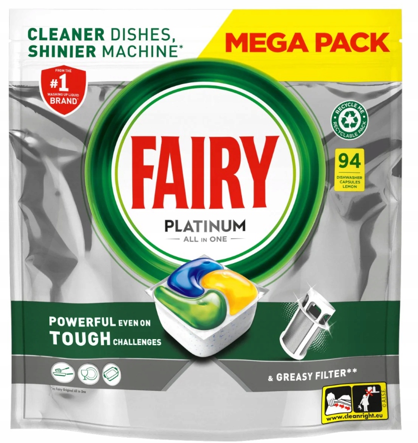 Levně Fairy Platinum All in One Kapsle do myčky nádobí 94ks Lemon
