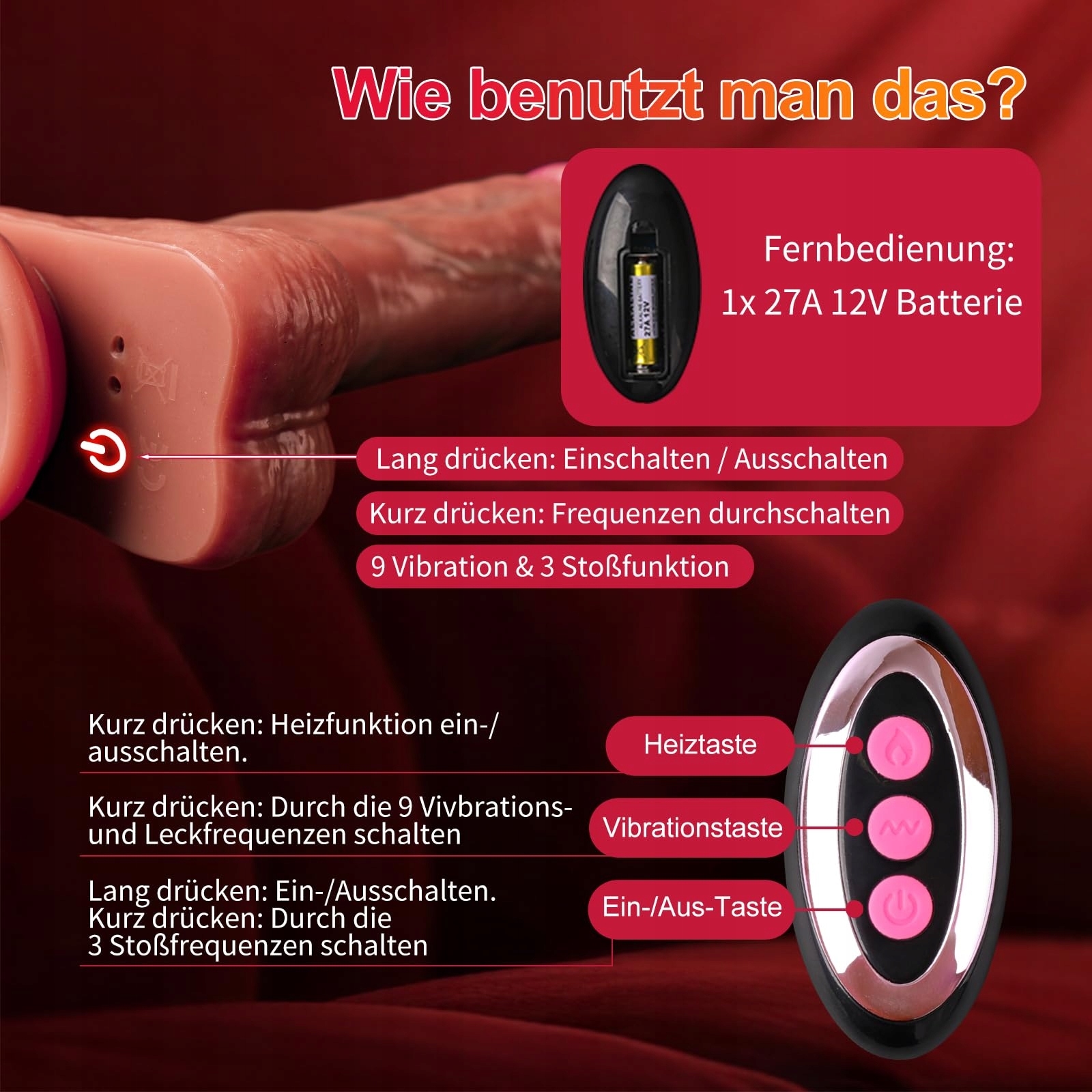 REALISTISCHER Dildo Wibrator Zdalne Sterowanie 23cm Gruby — miniatura 5