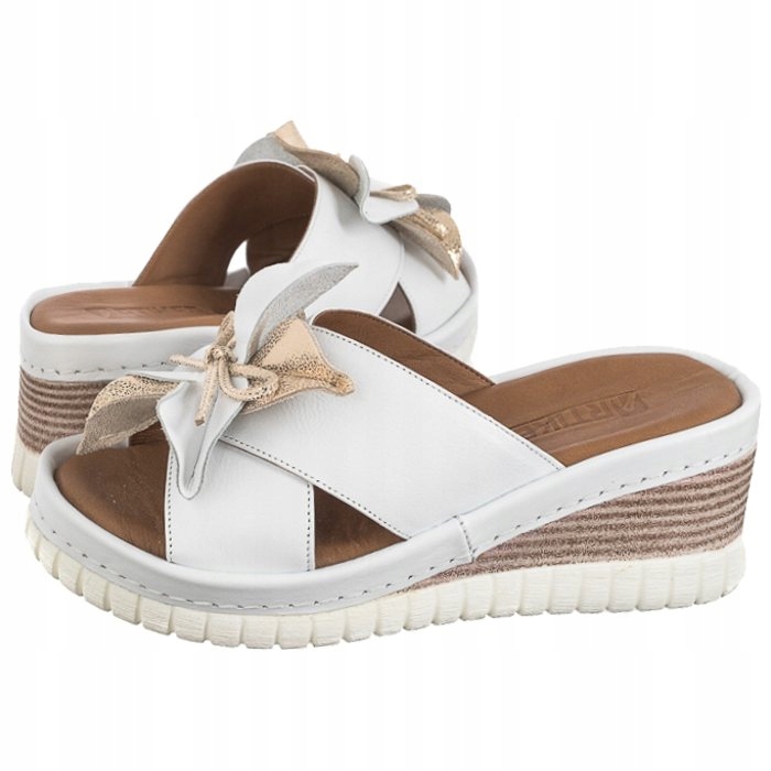 Dámské kožené boty Nazouváky na podpatku Artiker Bílé/Zlaté 54C0537