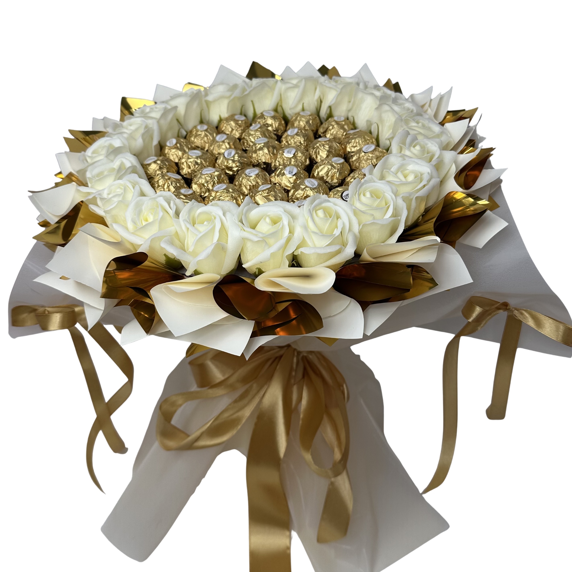 Levně Dárková Sada Bílo-zlatá Kytice Stužky Ferrero Narozeniny Svaté Přijímání Svatba