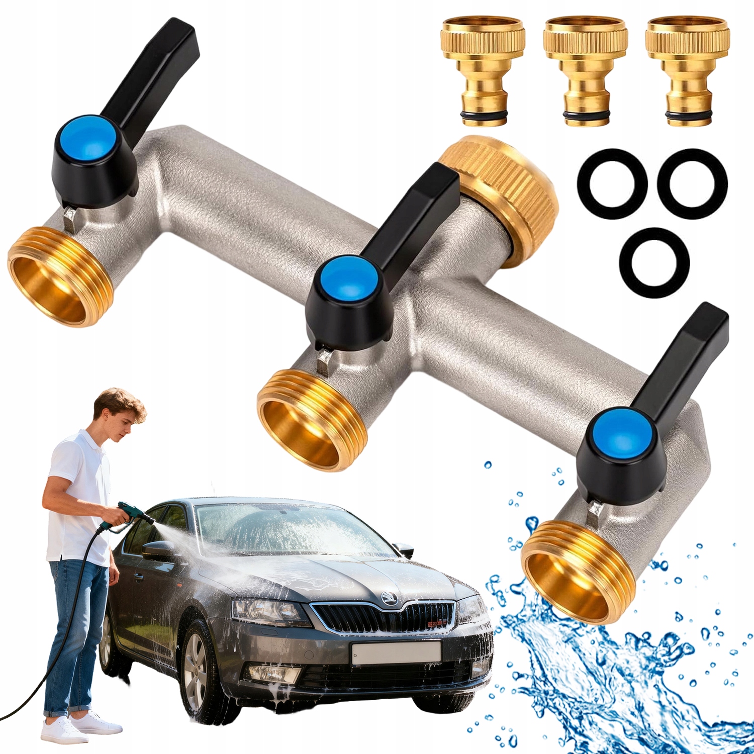 3-CESTNÝ Rozdělovač S 3/4 Rozvaděčem Vody Pro Zahradní Kohoutek