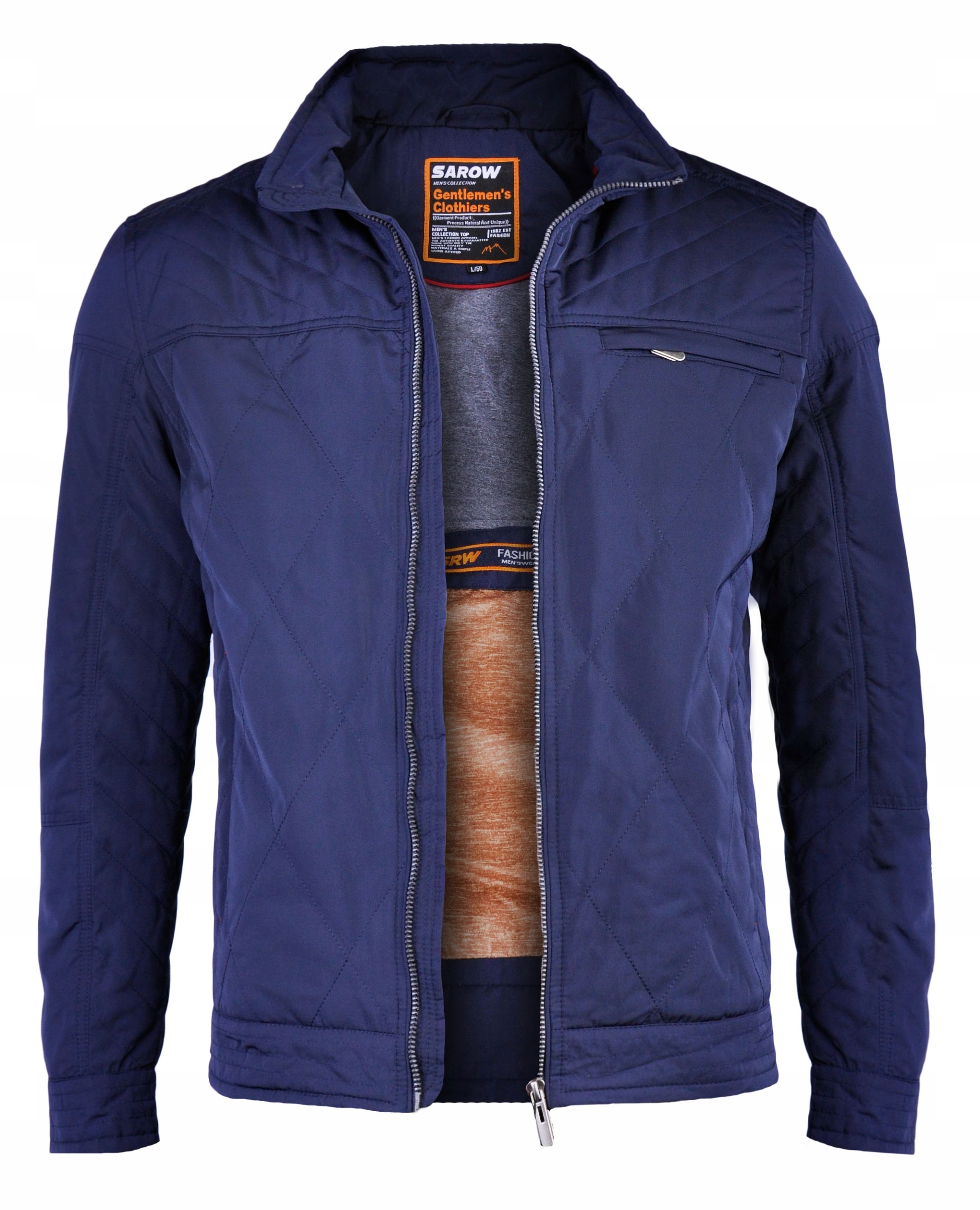 Pánská Jarní Elegantní Prošívaná bunda M621 Tmavě Modrá bez kapuce M