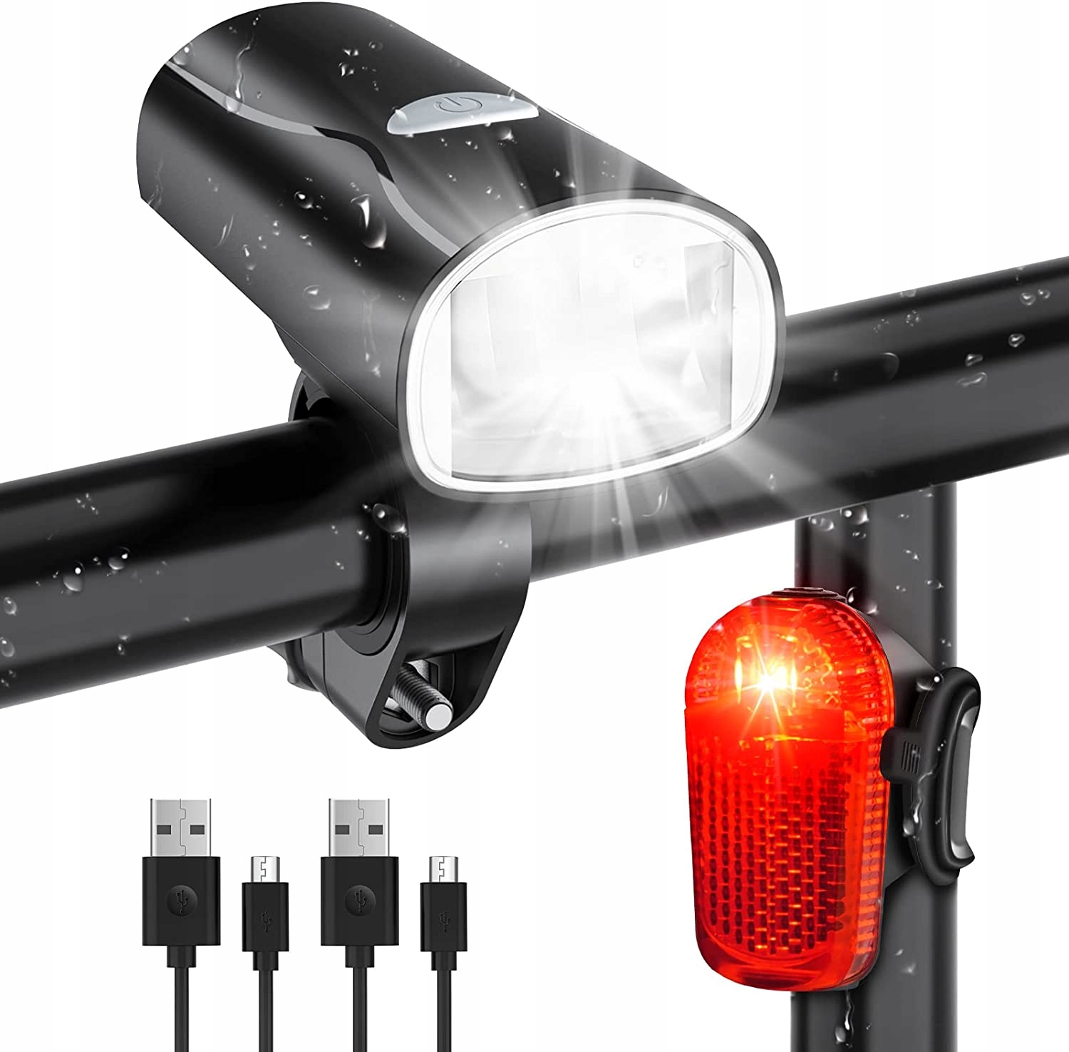 Led Mocny Lampka Rowerowa Przód Oświetelnie Rowerowe Zestaw IPX4 1050mAh