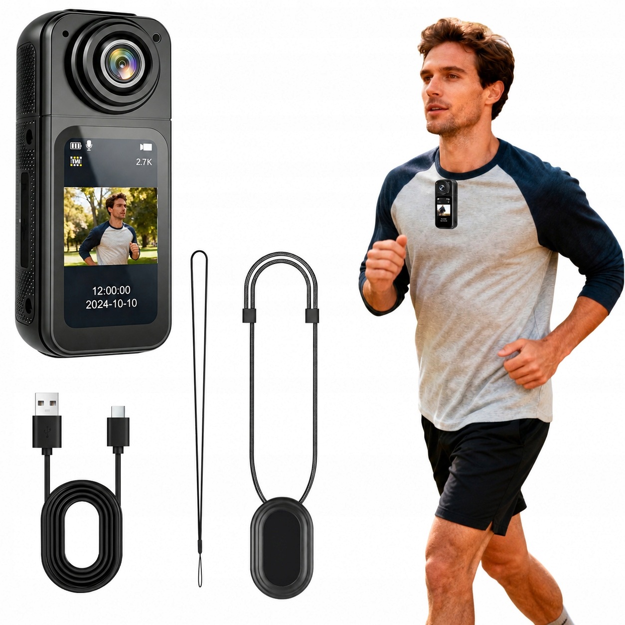 Sportovní Kamera 2.7K Wifi Usb-c Otočný Mikrofon 180° Magnetický 350MAH