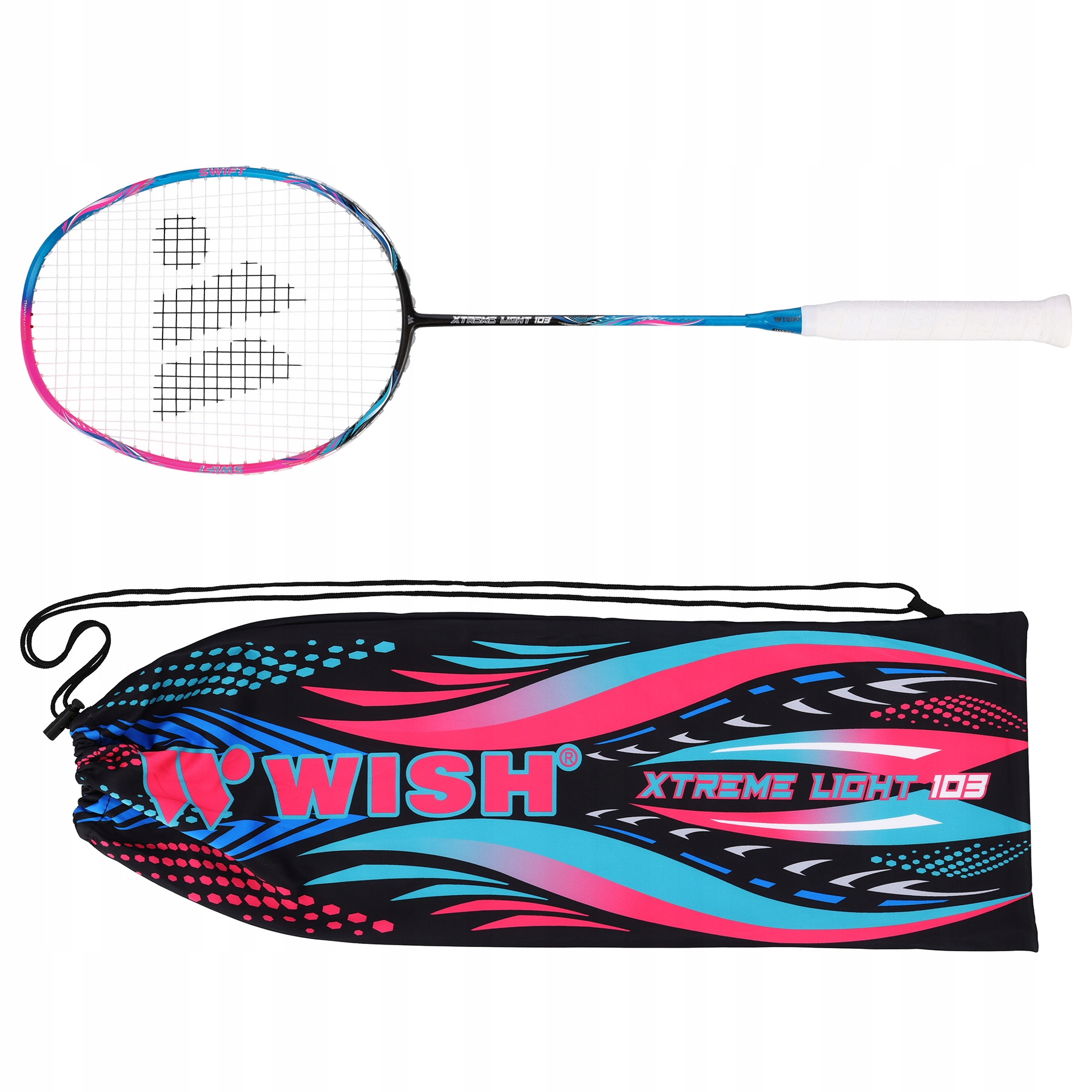Grafitová badmintonová raketa ultra lehká 72 g, karbonový obal Wish