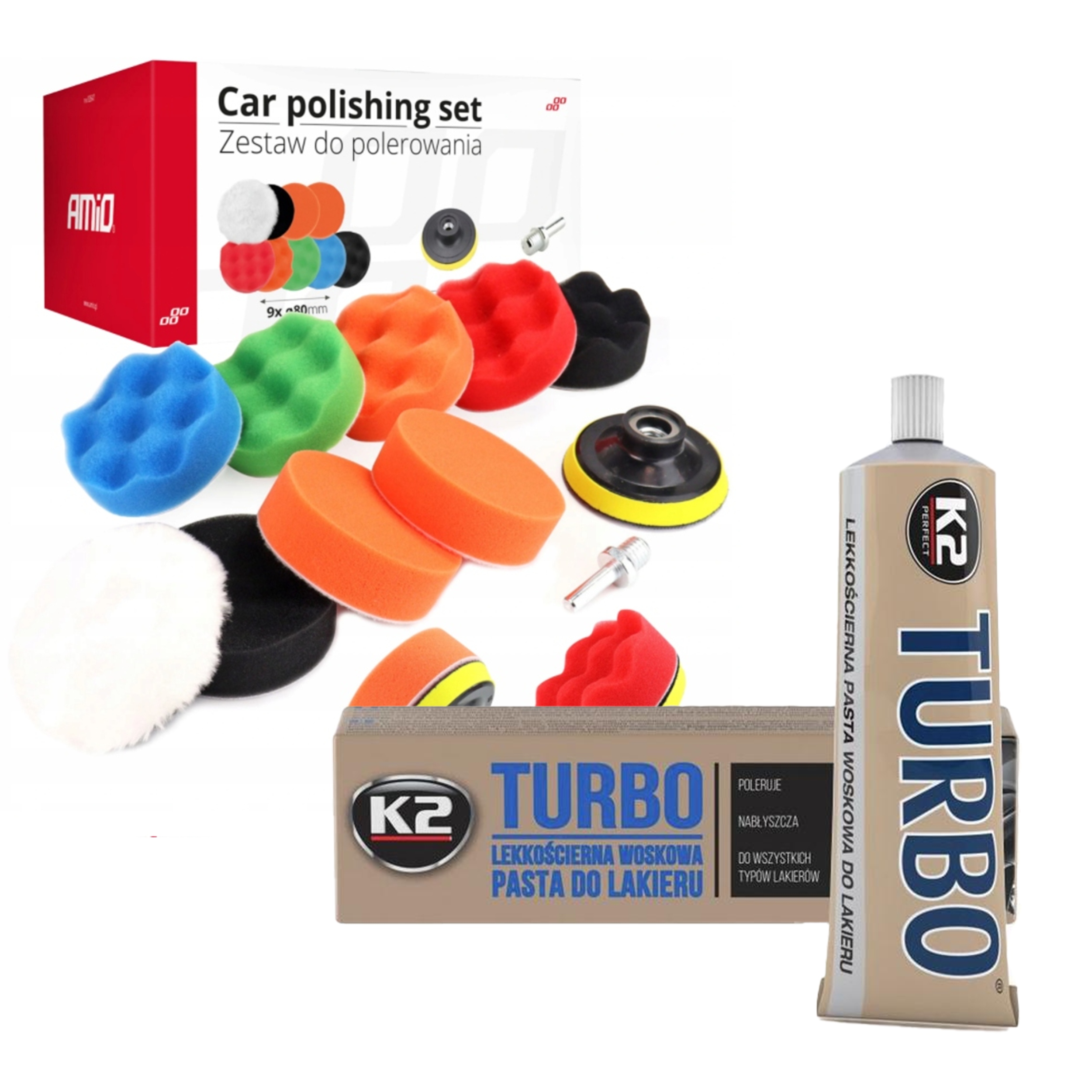Zestaw do polerowania: gąbki pady pasta K2 Turbo Tempo 120g