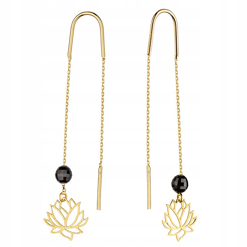 Zlaté Náušnice Závěsné 585 Provlékací Lotos