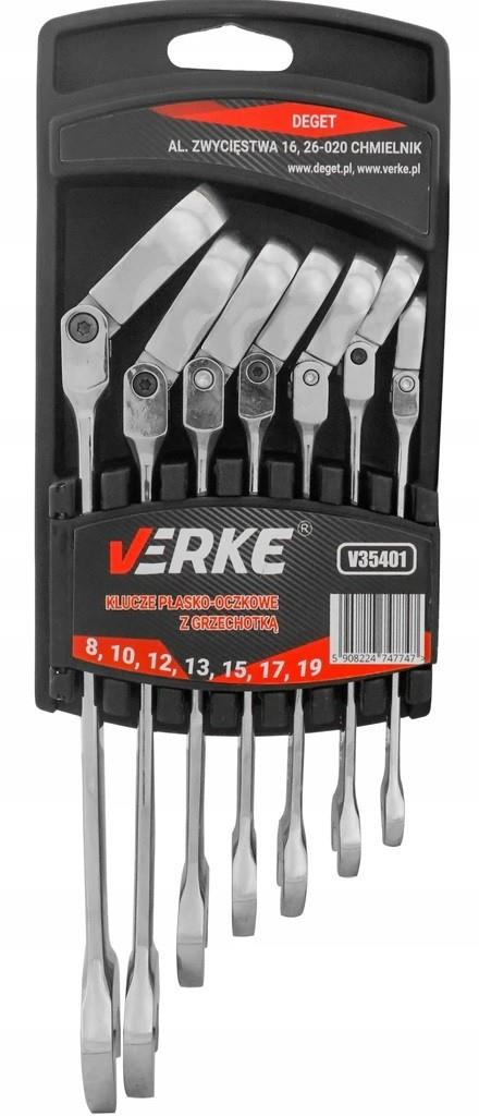 Verke V35401 Klucze Płasko Oczkowe Z Grzechotką Przegubem Łamane 8-19mm