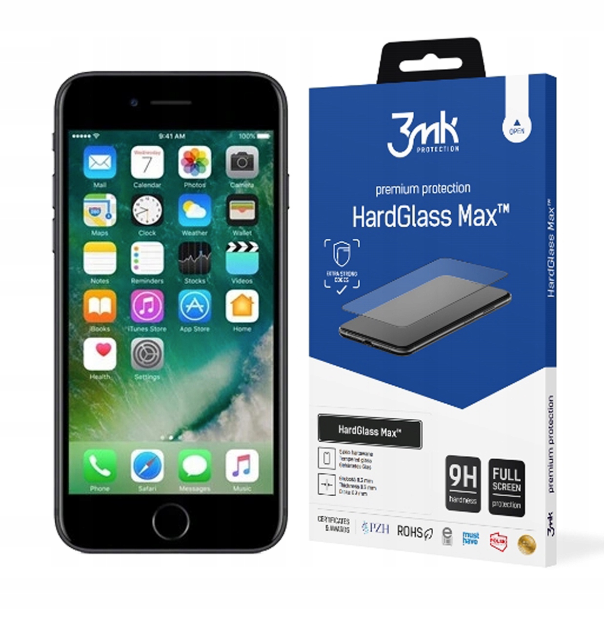 

3MK Szkło HardGlass Max do iPhone 7 czarne 9H
