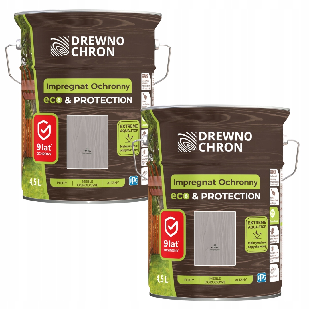 Set Drewnochron Eco&protection 2x4,5L Impregnat Na Dřevo Popel 9L