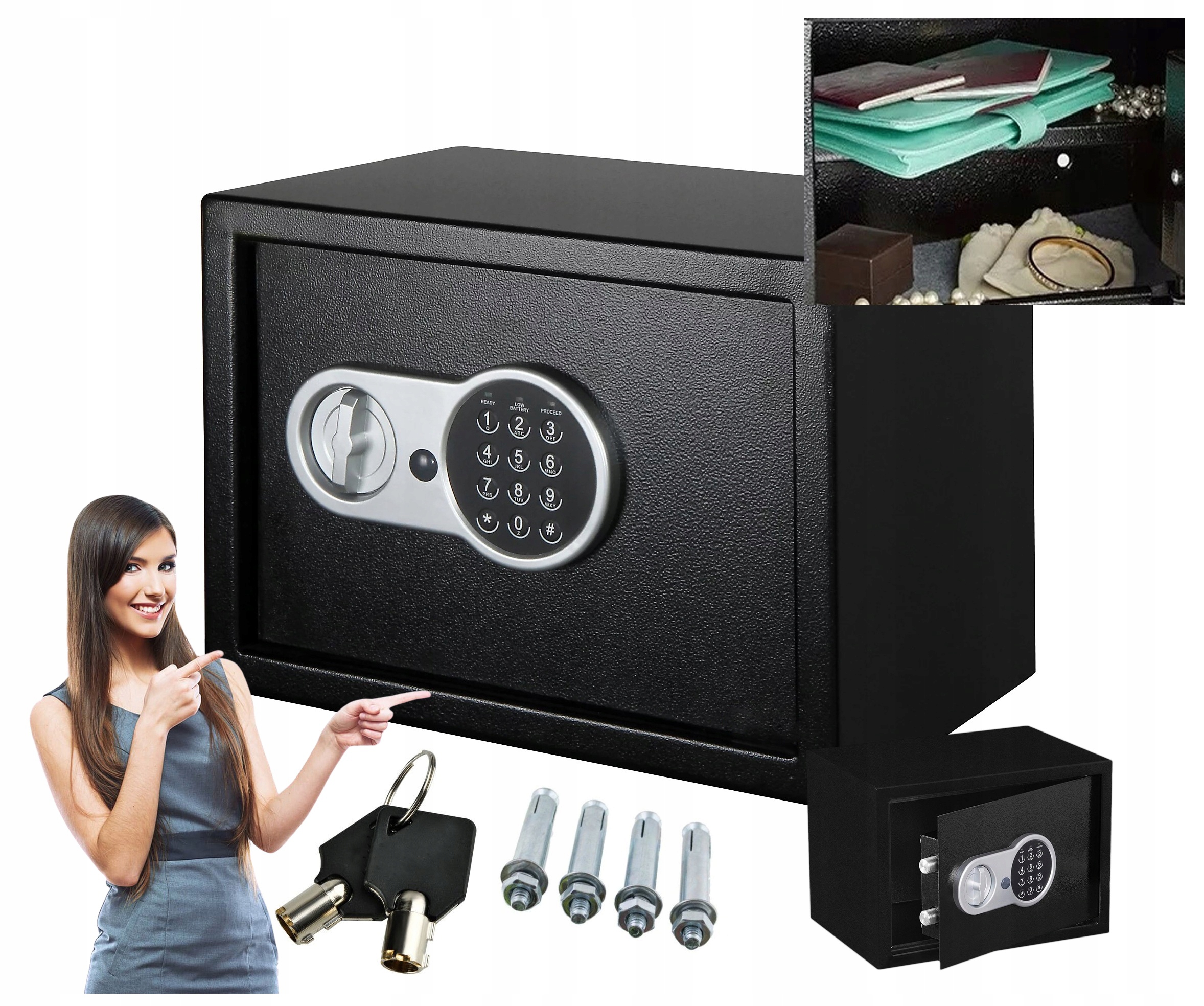 Sejf Domowy Z Zamkiem Elektronicznym Półka Kasa Pancerna Czarny Kotwy