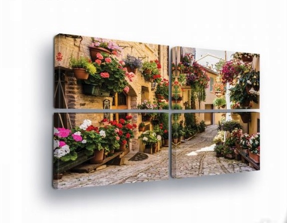 Obraz 120x80 Kvetinová aleja európske mestečko balkóny slnečná dlažba