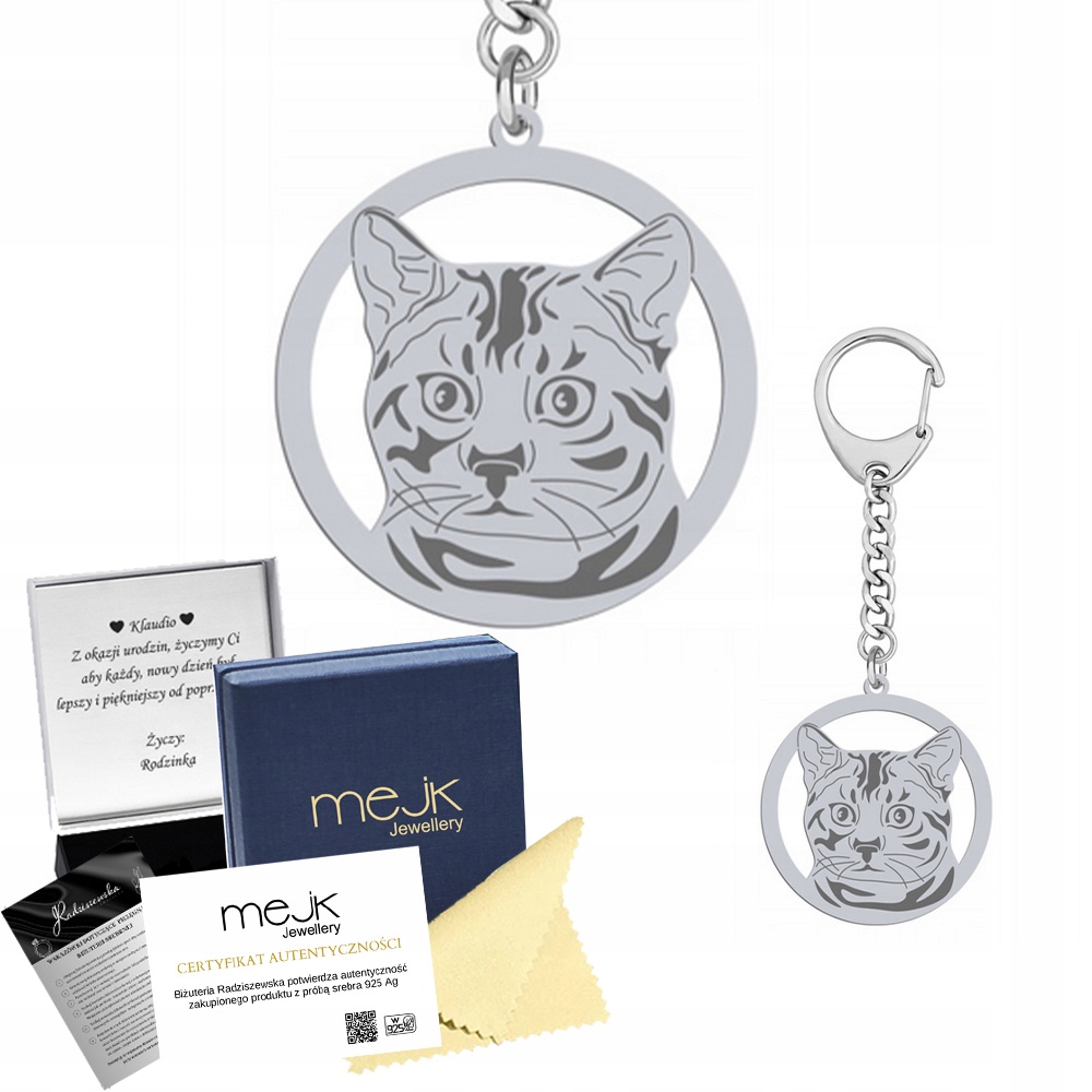 Přívěsek Na Klíče Bengálská kočka 925 Dárek Šperky Gravírování Bonus