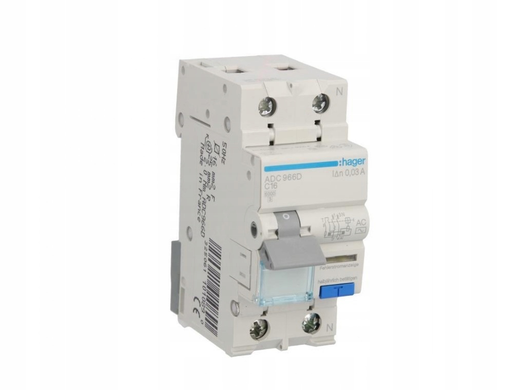 Nadproudový jistič Rcbo 2P C16A 0,03A Typ Ac ADC966D Hager