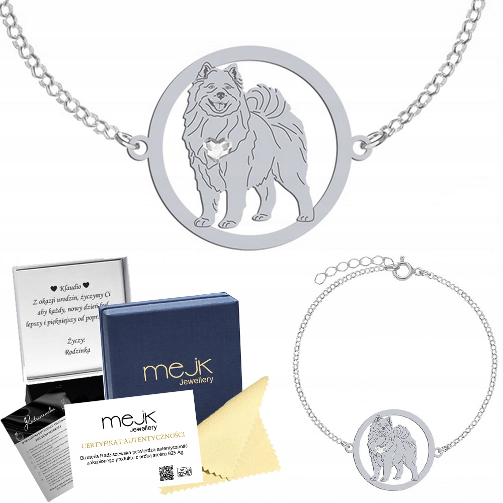 Stříbrný náramek Samoyed 925 Dárek Řetízek Šperky Gravírování Bonus