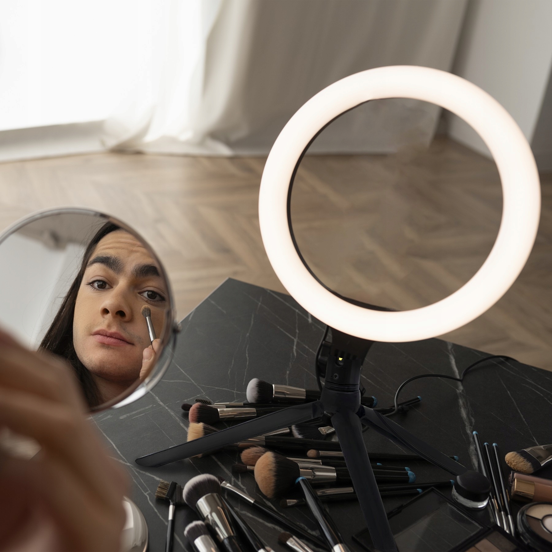 LAMPA DO SELFIE LED PIERŚCIENIOWA RING MAKIJAŻ STATYW DO ZDJĘĆ TRIPOD USB Model E220