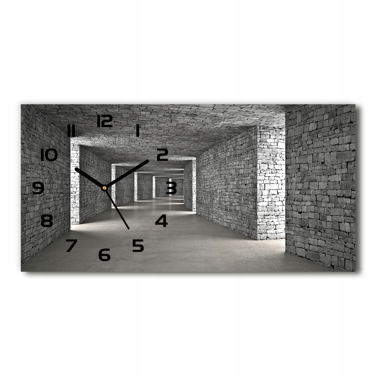 Skleněné tiché nástěnné hodiny Tunel z cihel 60x30 cm