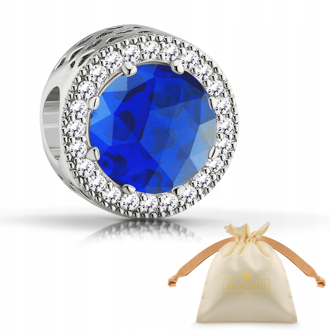 Stříbrný Přívěsek Beads Korálek Modrý Se Zirkony Stříbro 925