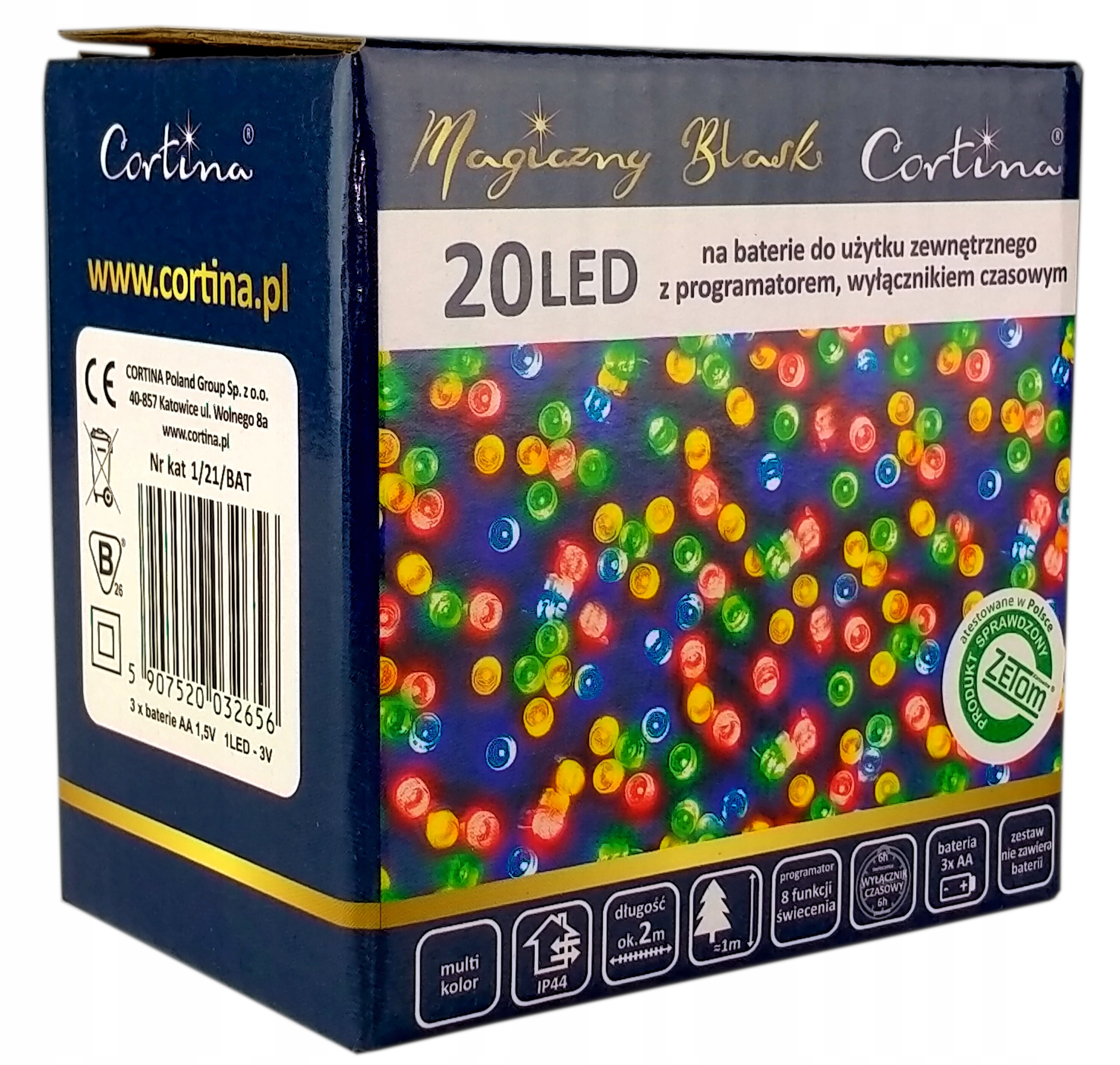 LAMPKI CHOINKOWE ZEWNĘTRZNE NA BATERIE AA 20 LED FUNKCJE TIMER 2 METRY