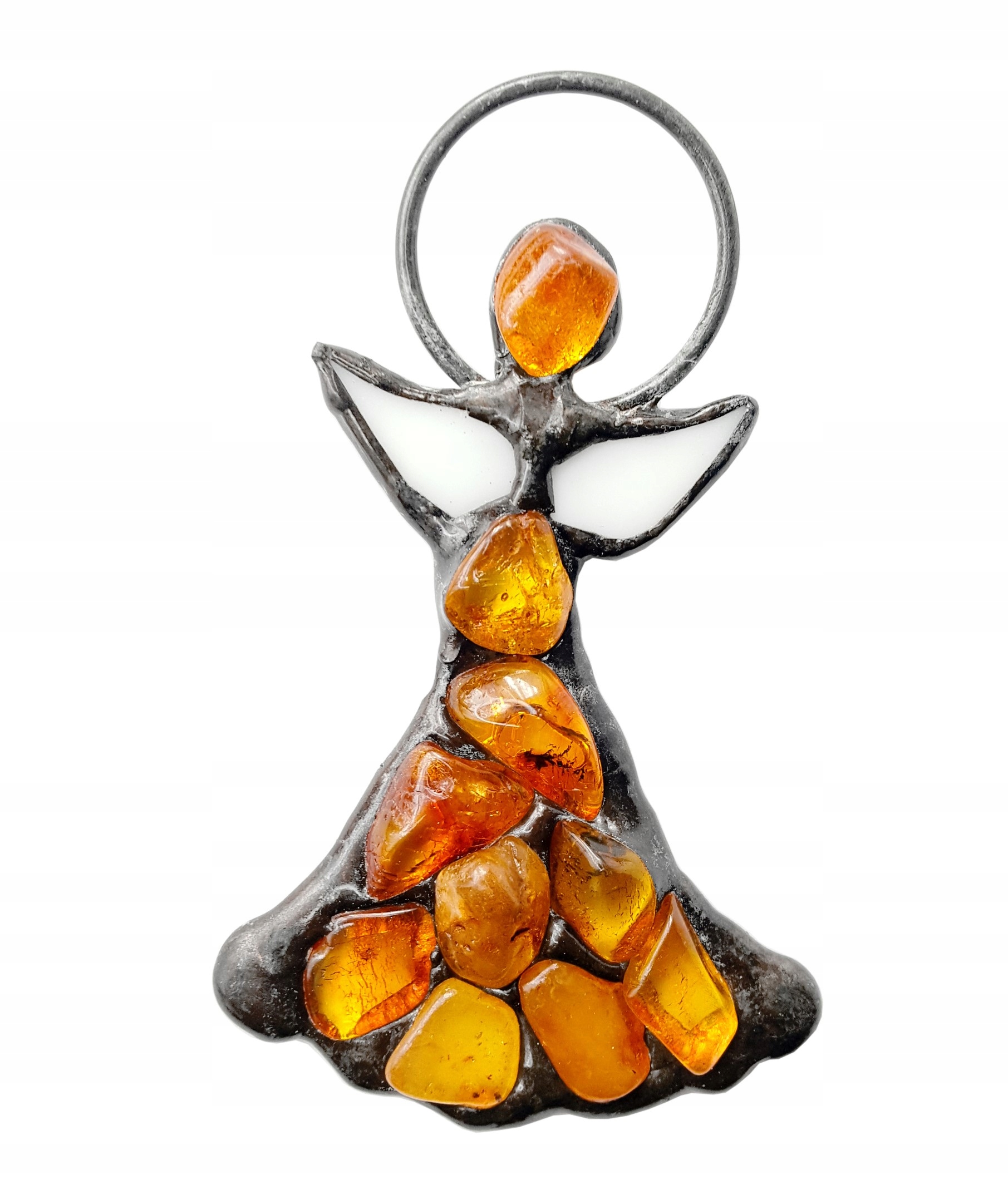 АНГЕЛ ЯНТАРНЫЙ ВИТРАЖ маленький НАСТОЯЩИЙ ЯНТАРЬ