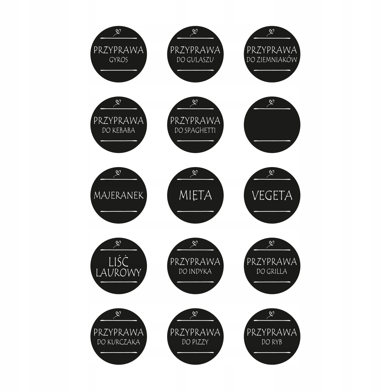 60x ETYKIETA fi 36 mm naklejka na SŁOIK PRZYPRAWY Kod producenta ETYKIETA_PRZYPRAWY_CZARNA_60x