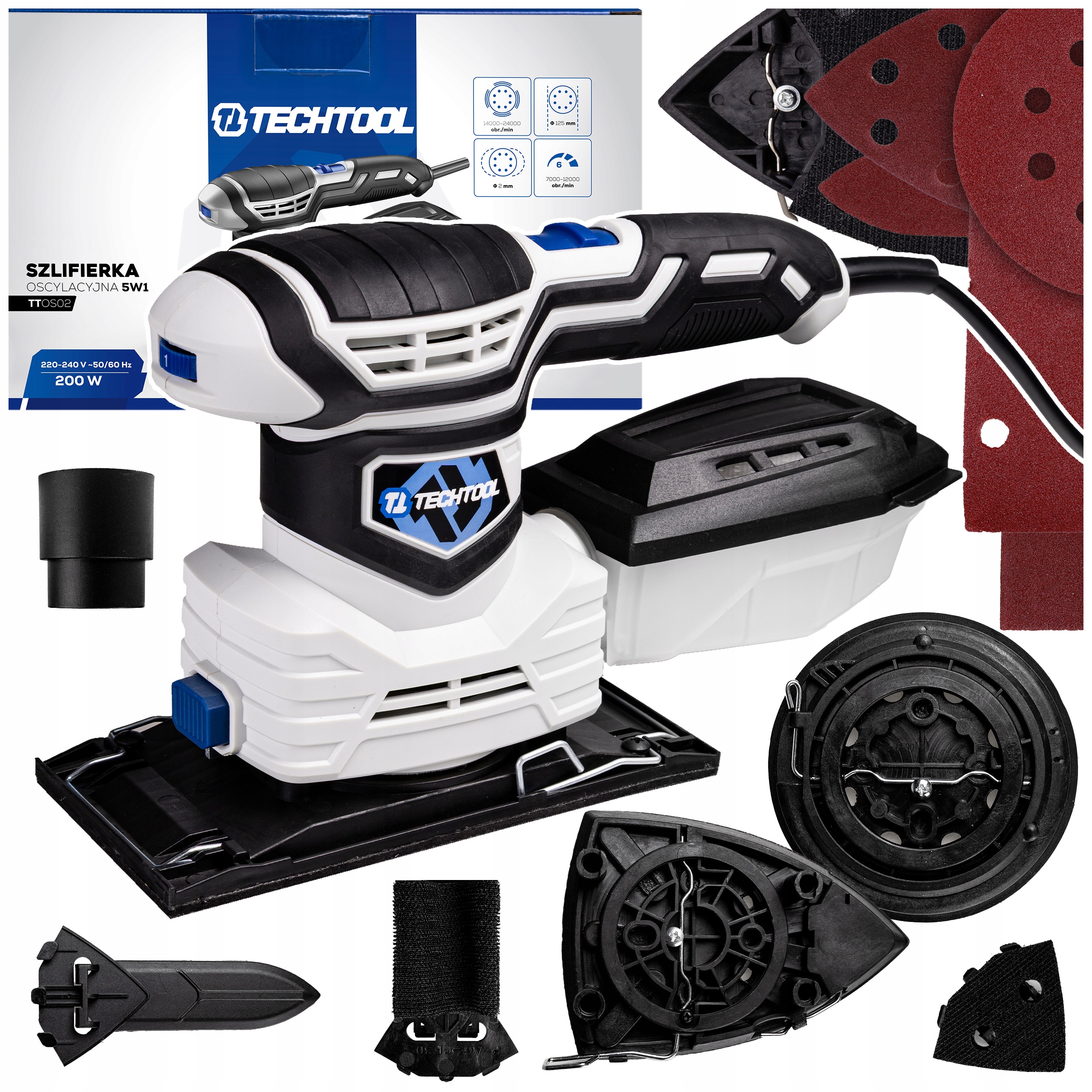 Szlifierka Oscylacyjna Mimośrodowa Do Drewna 5w1 Wielofunkcyjna Techtool