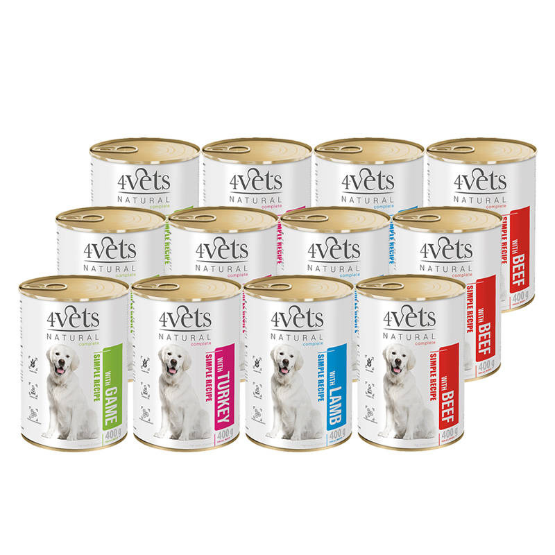 4Vets Natural Mokra karma dla psa zestaw mix 12 x 400 g
